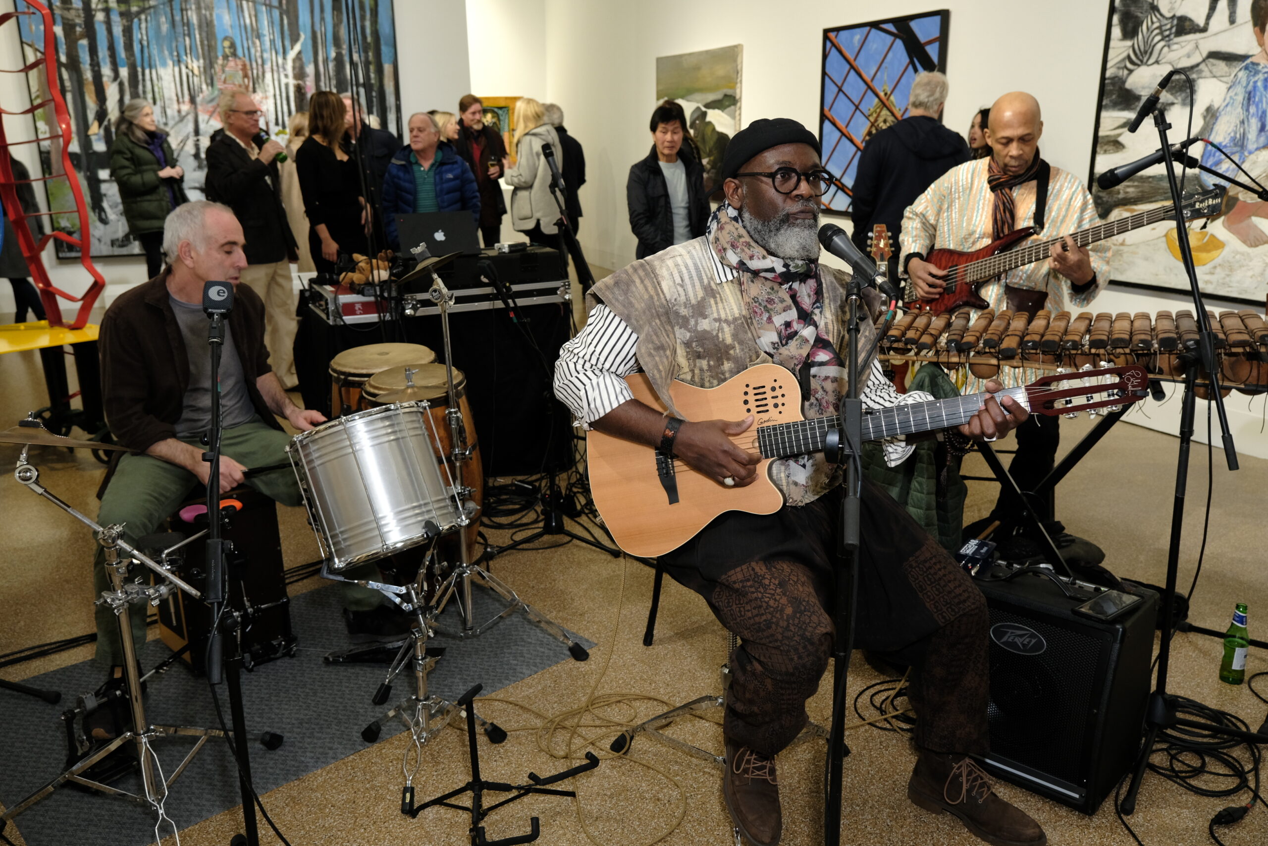 Southampton Town Supervisor Jay Schneiderman playing drums with his band at the February 11 opening reception of Southampton Art Center's exhibition 