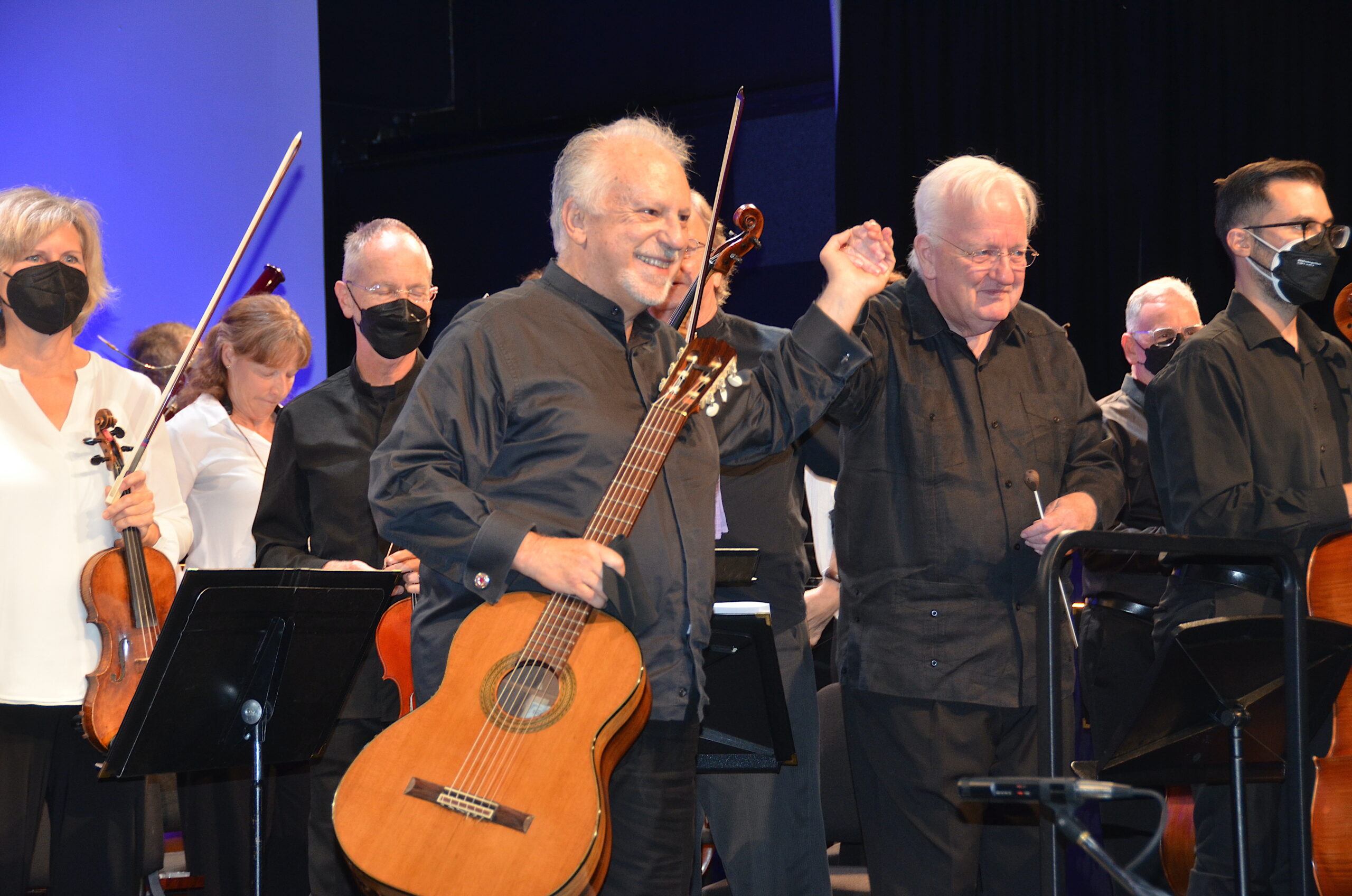 Classical guitarist Pepe Romero and TH·FM Artistic Director Michael Palmer during a festival performance at LTV in September, 2022. BARRY GORDIN