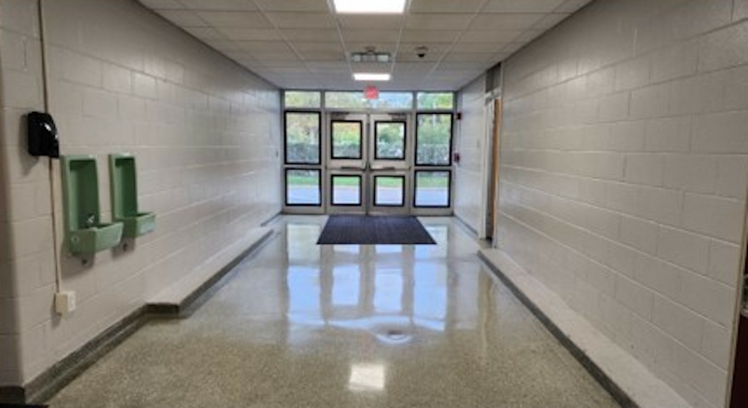 Curbing where lockers used to be inside East Hampton Middle School. EAST HAMPTON SCHOOL DISTRICT