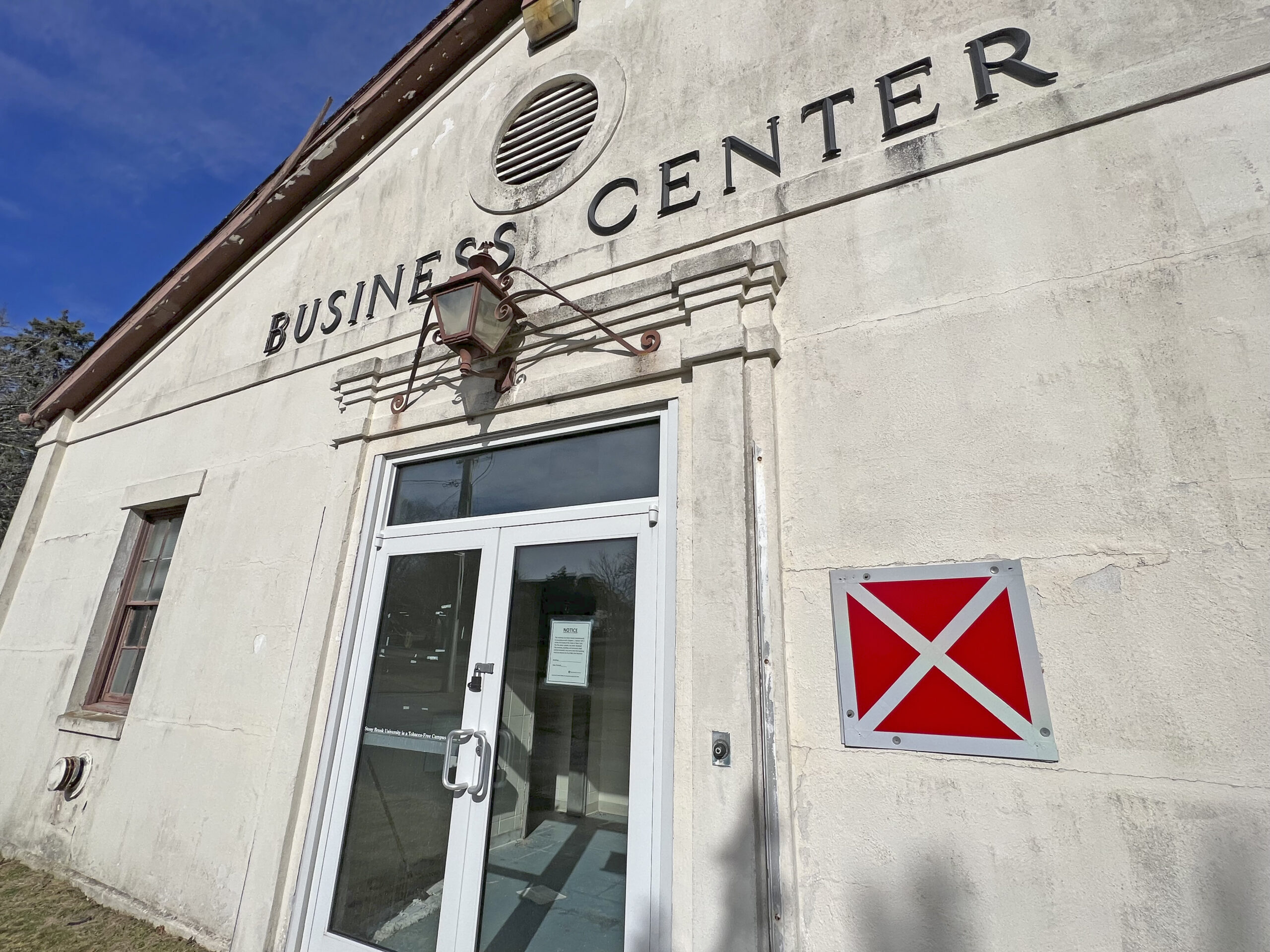 The Business Center at Stony Brook Southampton College is one of the many condemned buildings on the campus.   DANA SHAW