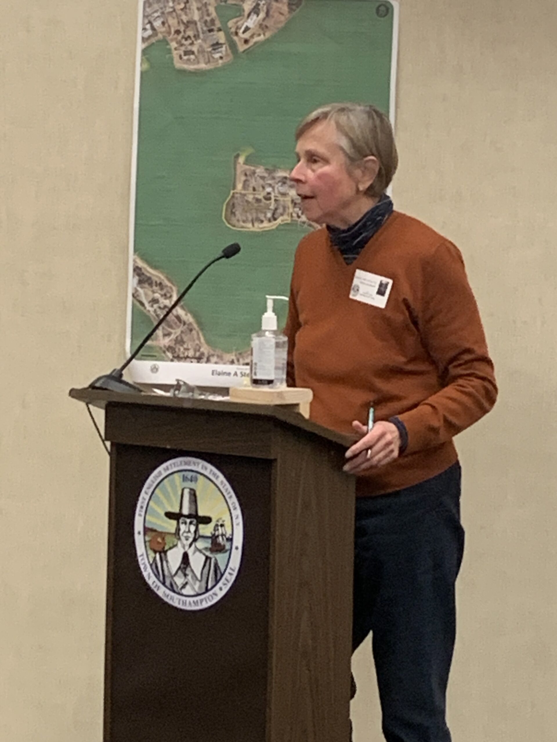 Kathryn Szoka of Canio's Books in Sag Harbor, who launched the effort to preserve John Steinbeck's Sag Harbor home, urged the Southampton Town Board once more on Tuesday to make it a reality. STEPHEN J. KOTZ