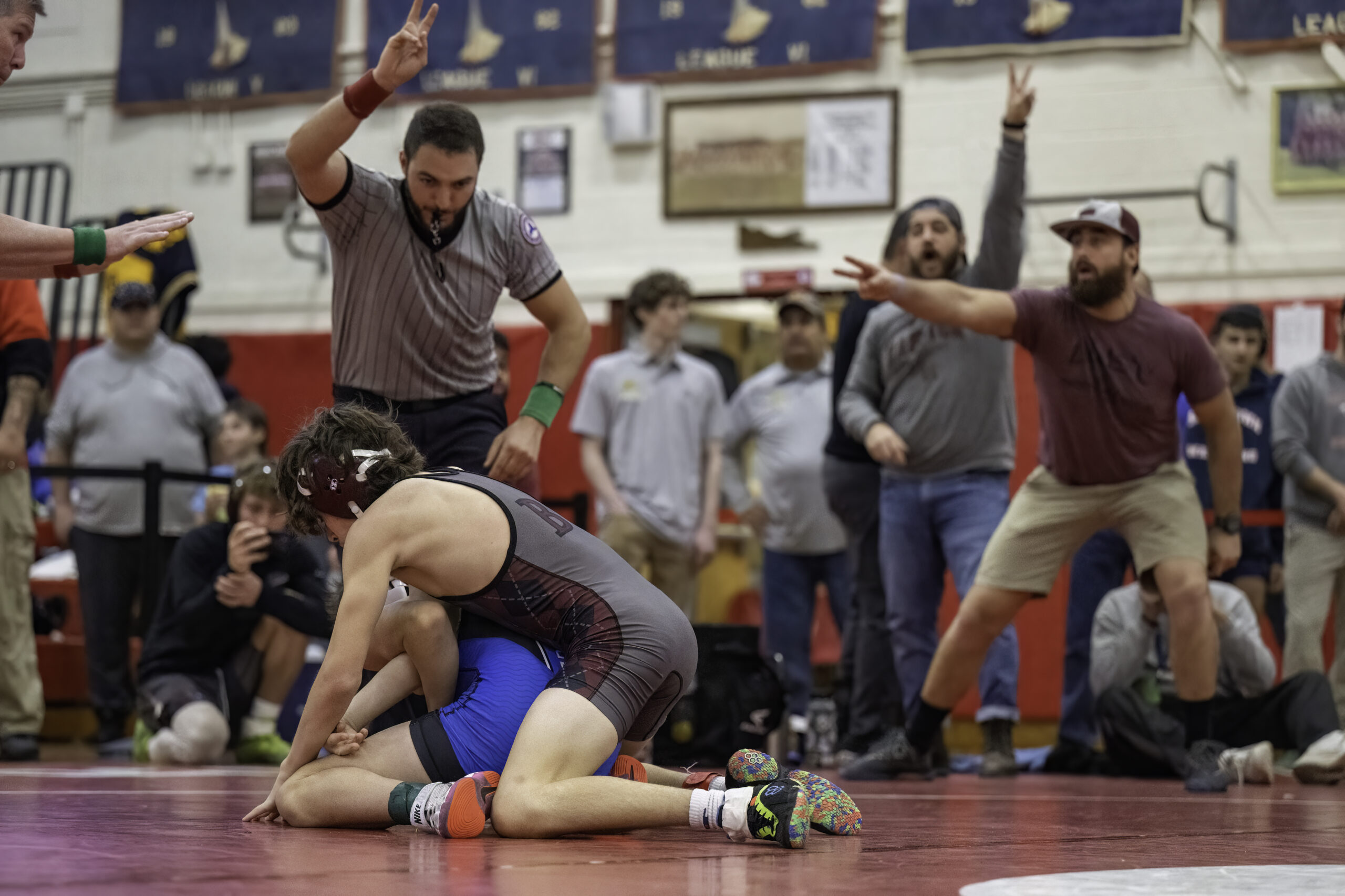 Sophomore Anthony Petersohn, shown here at the League IV Championships, was the only East Hampton wrestler to compete at counties last week.    MARIANNE BARNETT
