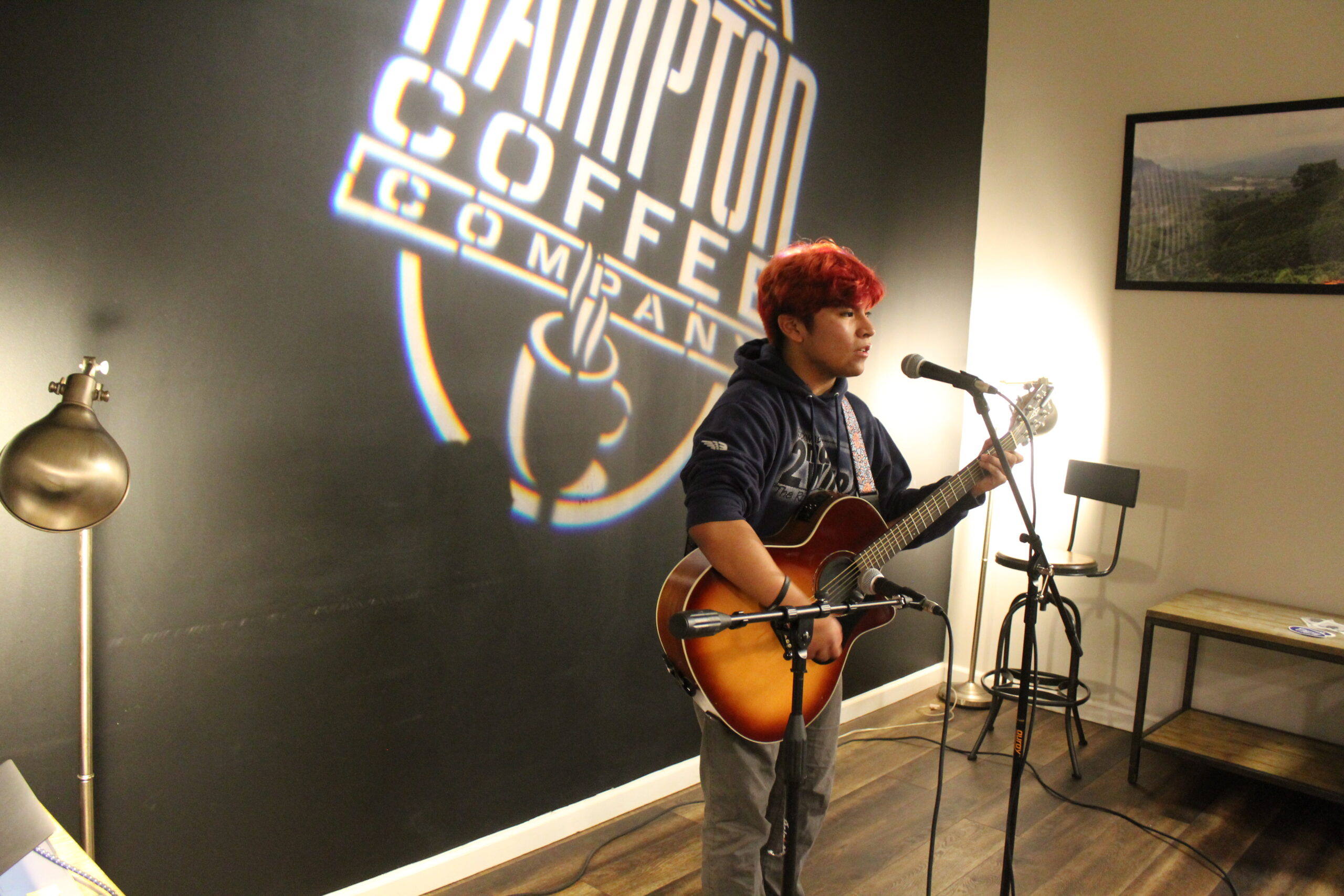 The Southampton Youth Bureau hosted an open mic night recently at Hampton Coffee. Performers from schools throughout Southampton Town stepped up to the mic including tenth-grader Ryan Potrero of Flanders.  COURTESY SOUTHAMPTON YOUTH BUREAU