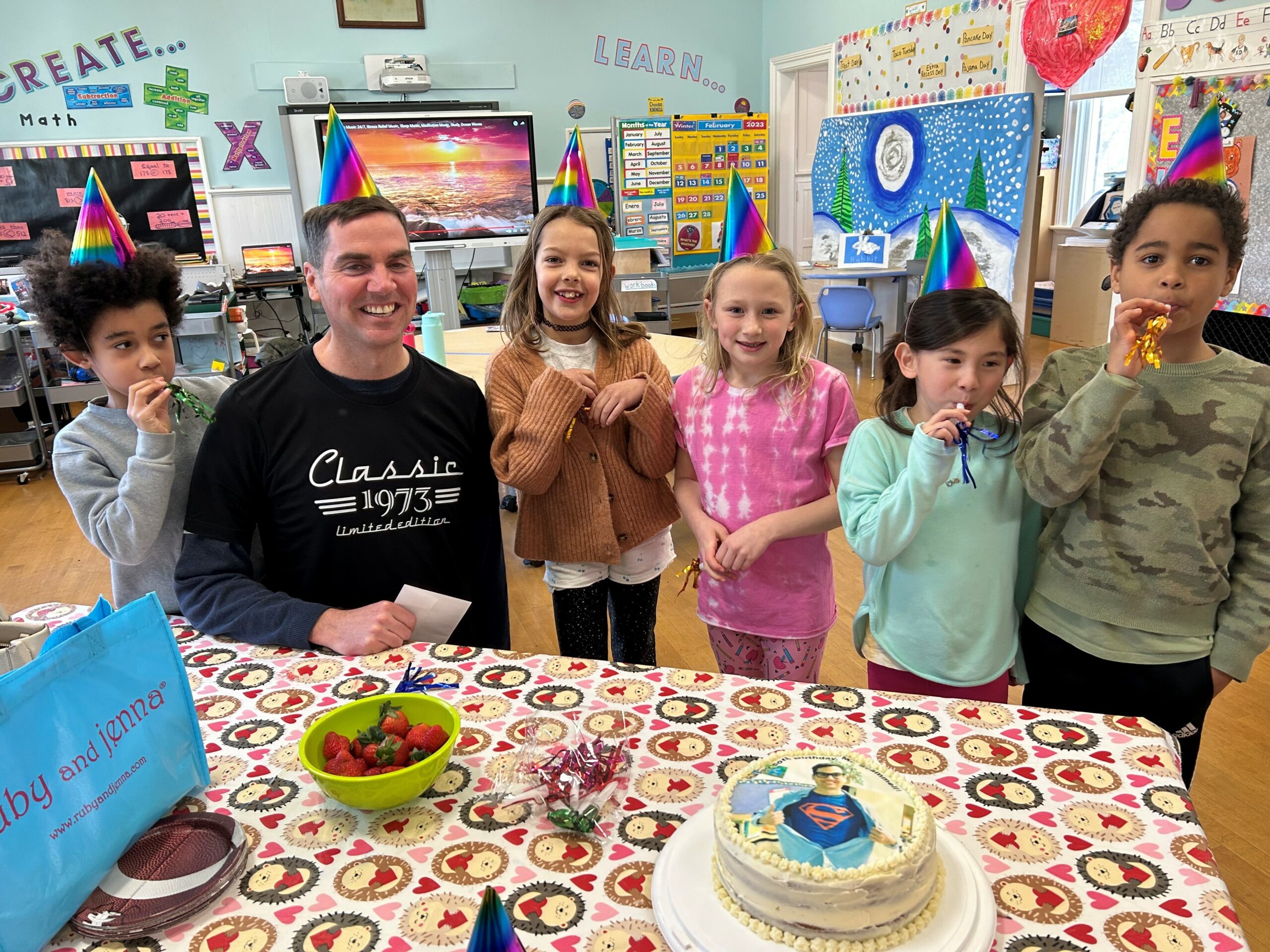 Lead Sagaponack School teacher Terry Scammell had a terrific 50th birthday party at school with help from his students. COURTESY SAGAPONACK SCHOOL