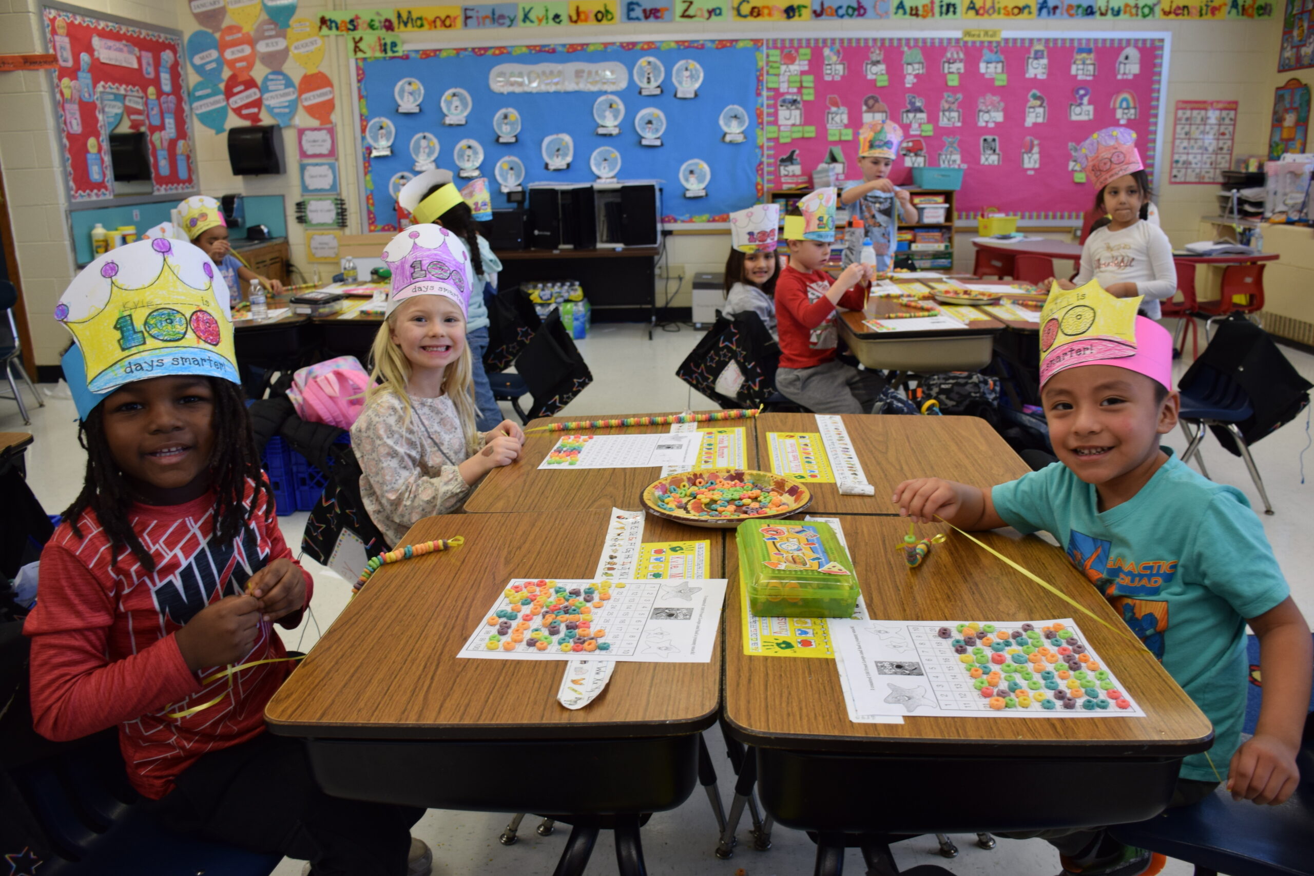 Westhampton Beach Elementary School was filled with celebration on February 13 as students and staff marked the completion of the first 100 days of school with an array of fun-filled learning activities. Kindergartners recognized the 100th day by wearing 100 Days of School hats and practicing their counting skills through a variety of counting activities. COURTESY WESTHAMPTON BEACH SCHOOL DISTRICT