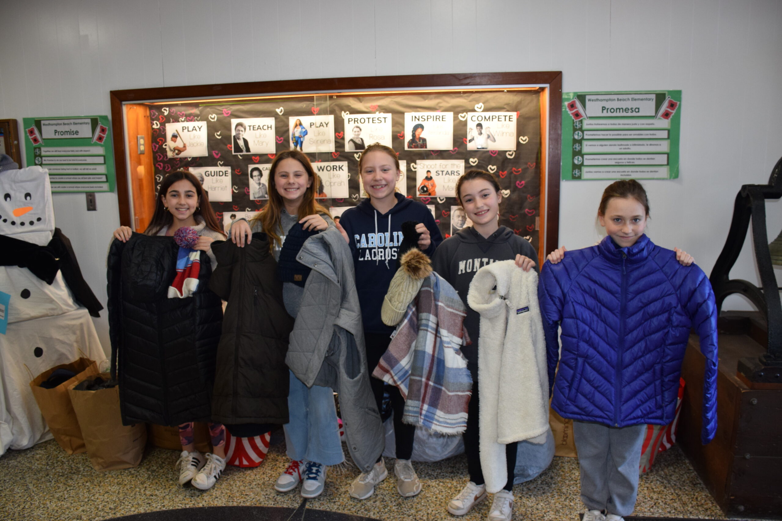 Members of the Westhampton Beach Elementary School Student Council recently hosted a successful drive to collect warm coats, hats, gloves and scarves for those in need. All items will be donated to the nonprofit Maureen’s Haven, which assists the homeless population. COURTESY WESTHAMPTON BEACH SCHOOL DISTRICT