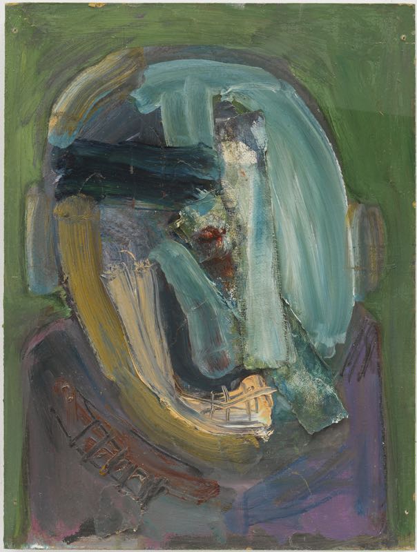 Susan Tepper, Untitled (from the Heads series), c. 1978-1983, acrylic and collage on Masonite, 16” x 12” (40.6 x 30.5 cm) © Arielle Tepper Madover, courtesy Hyphen & Tripoli Gallery. Photo by Thomas Barratt. 