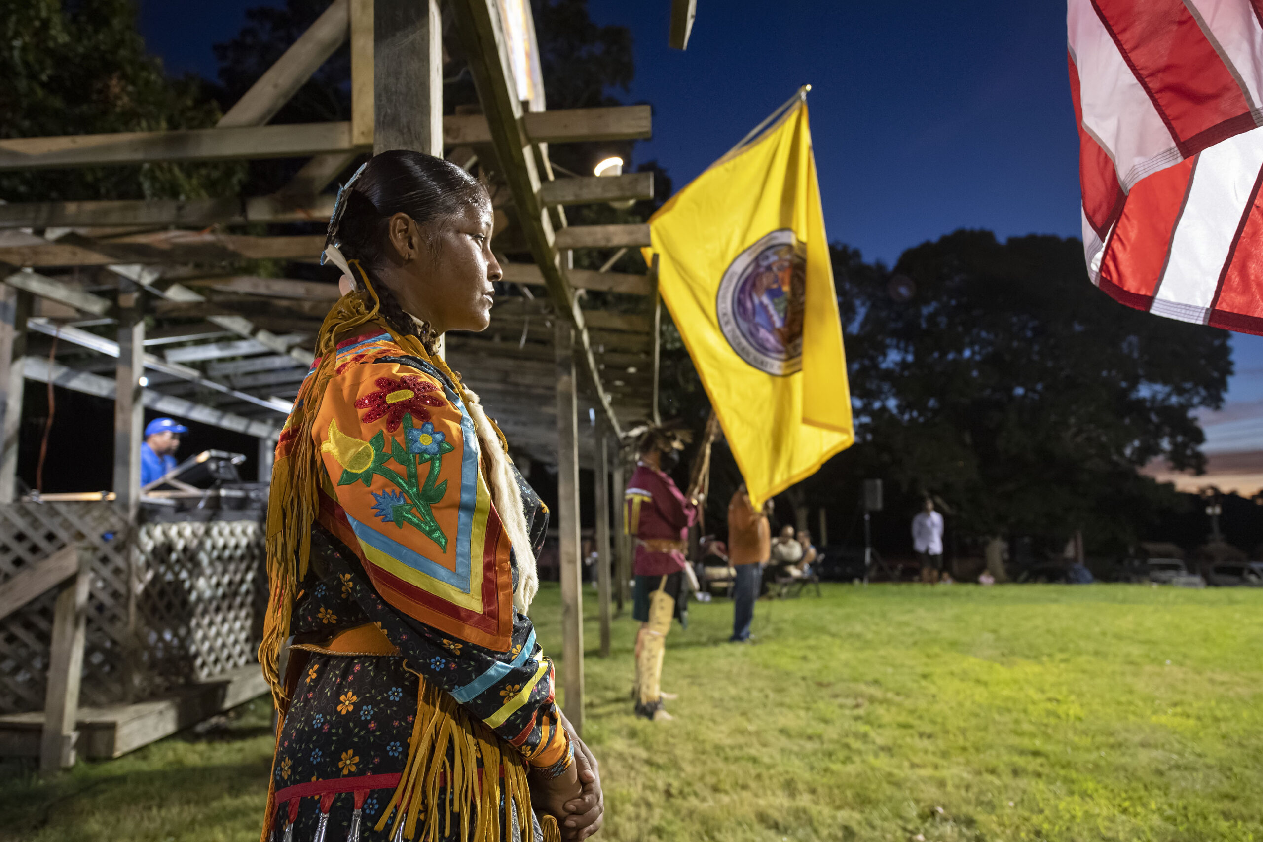 The Opening Ceremony of the 74th annual Shinnecock Indian Pow Wow, which was closed to the public due to COVID 19, on September 4, 2020.    MICHAEL HELLER