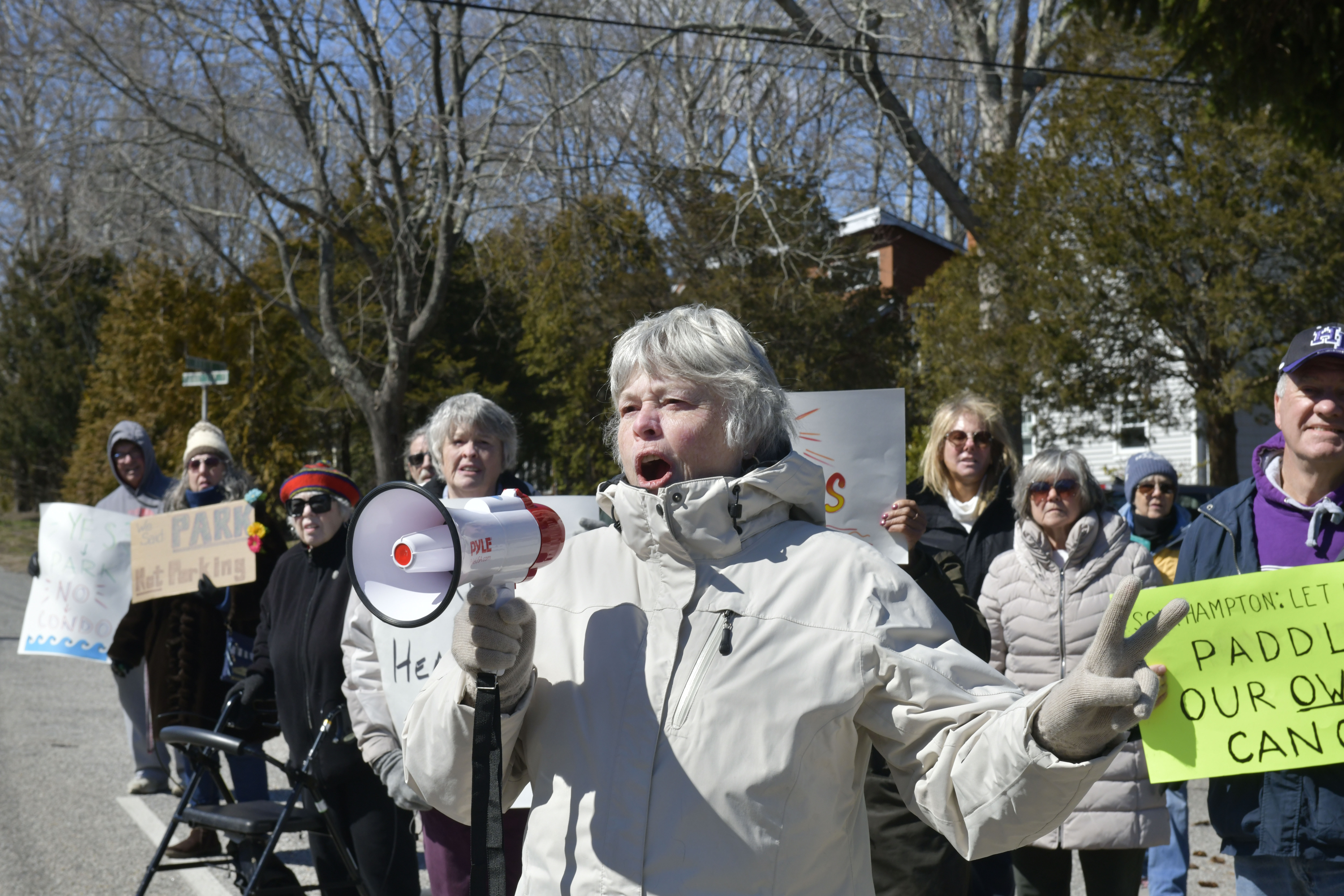 Gail Murcott speaks at Sunday's protest at the former  former Bel-Aire Cove Motel.  DANA SHAW
