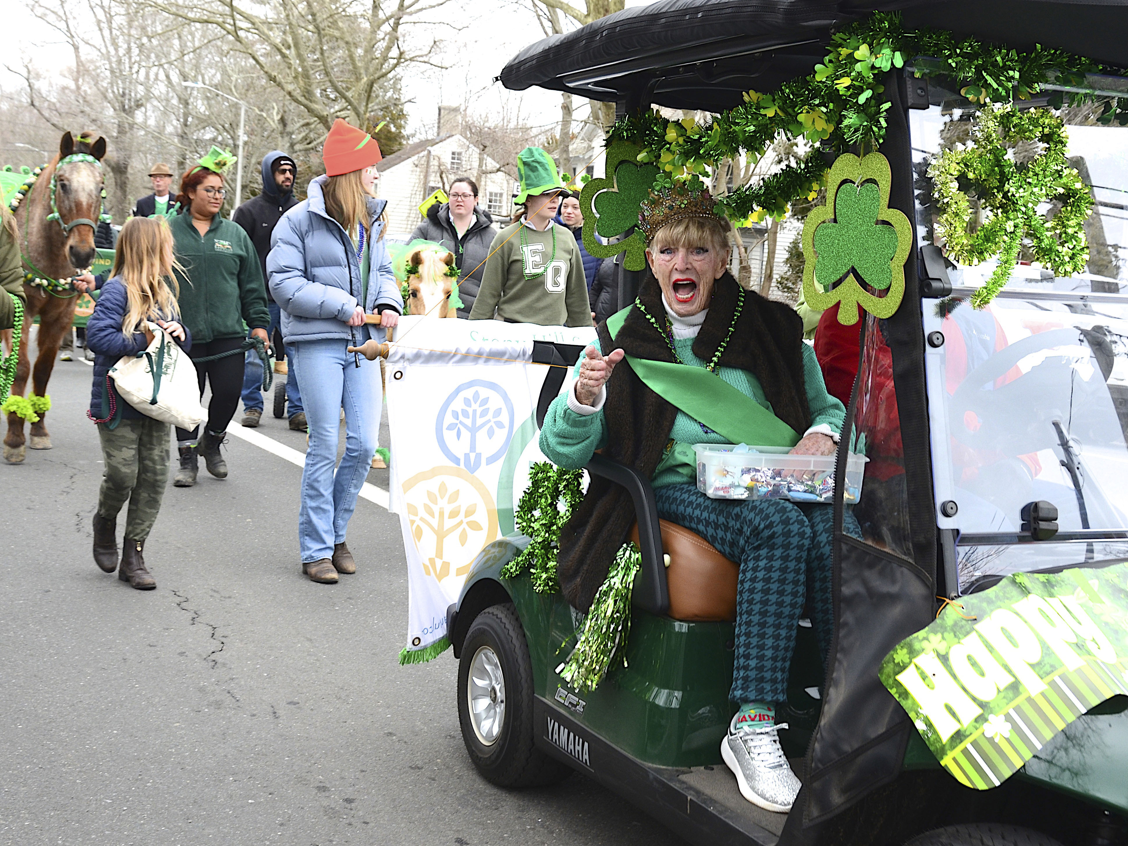 Joan Tulp during the Am O'Gansett St. Patrick's Day parade on Saturday.