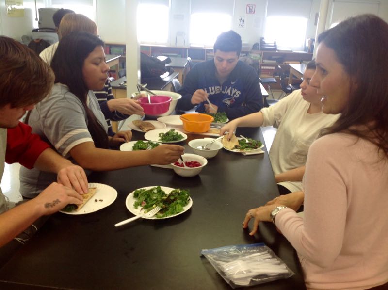 Marta Blanco talking with Mr. Meyers’ health class while enjoying a healthy snack.