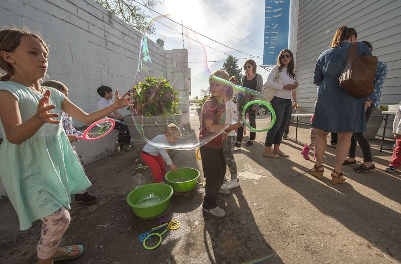 Giant bubbles were an attraction during the 2016 Bambini Ball, marking the 15th Anniversary of the Goat-on-a-Boat Puppet Theater, that was held at the Bay Street Theater on Friday aftenoon, 5/20/16