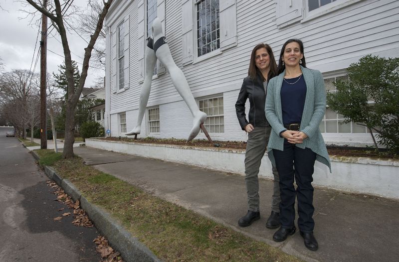 Documentary filmmakers Jennifer Brooke and Beatrice Alden in front of the 