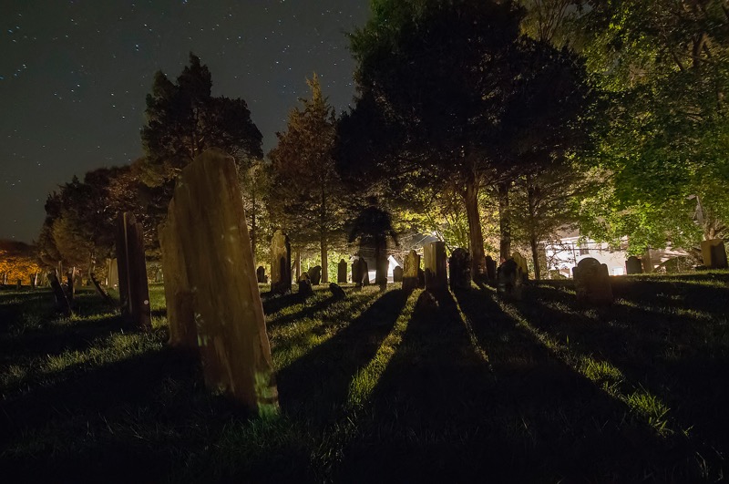 The graveyard of Sag Harbor's Old Whalers Church on the night of October 23. Michael Heller photo