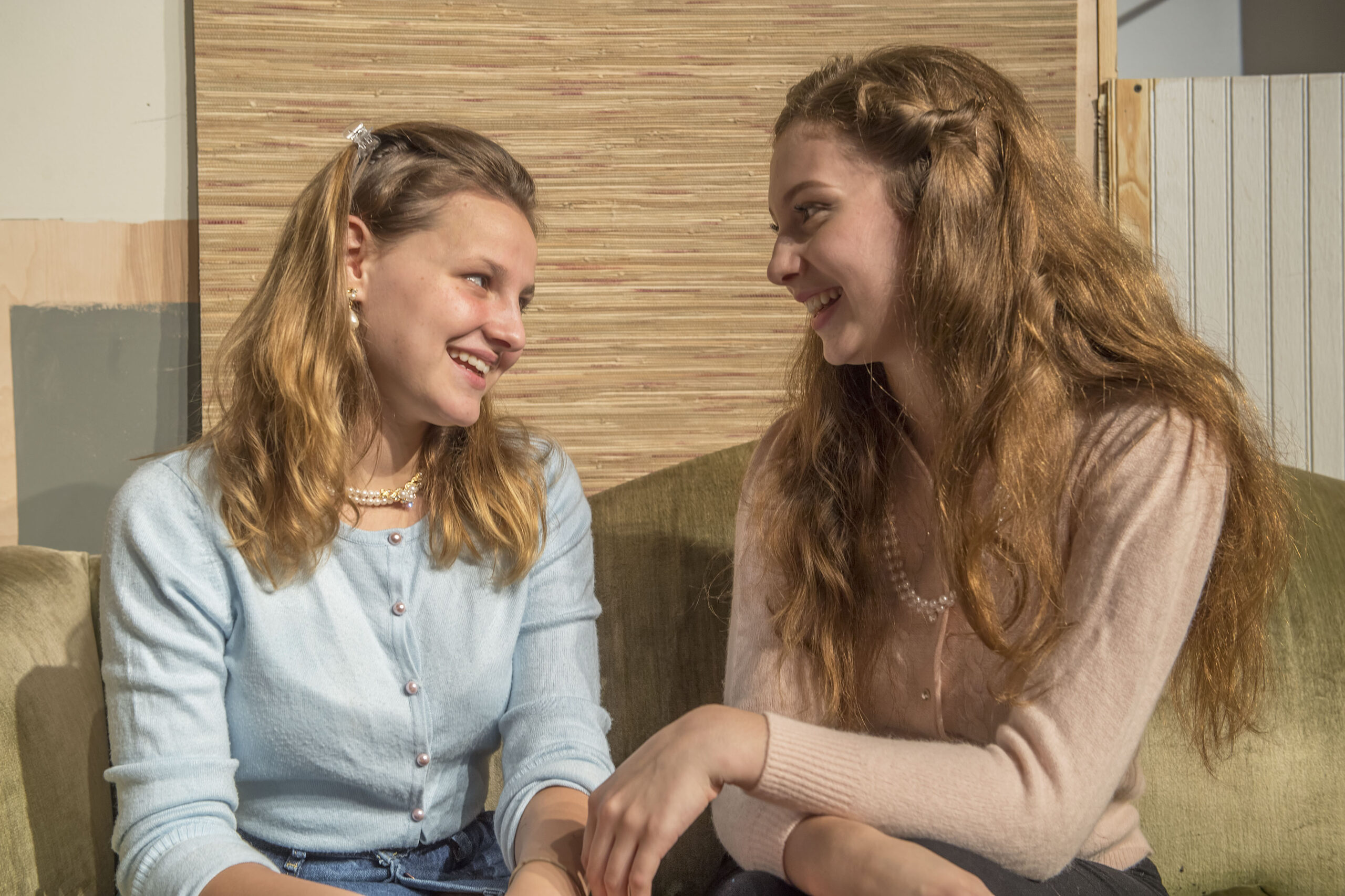 Reilly Rose Schombs and Lola Lama rehearse a scene from the Pierson High School production of 