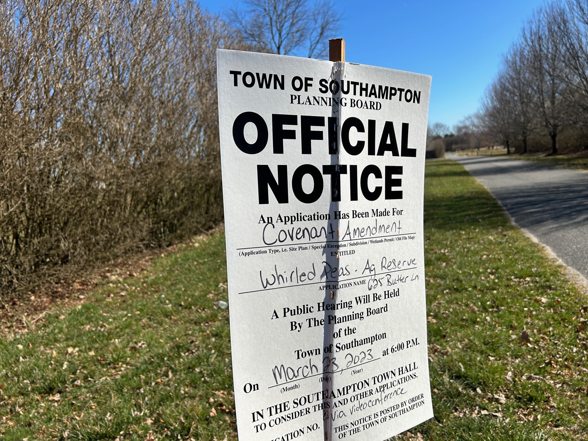 The Southampton Town Planning Board hosted a hearing on a change to an agricultural reserve on Butter Lane in Bridgehampton neighbors claim could be precedent-setting.     KITTY MERRILL