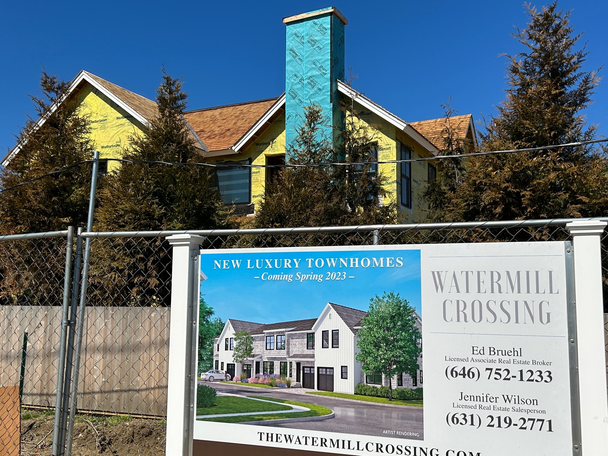 Construction of luxury townhomes  is underway in Water Mill.    KITTY MERRILL