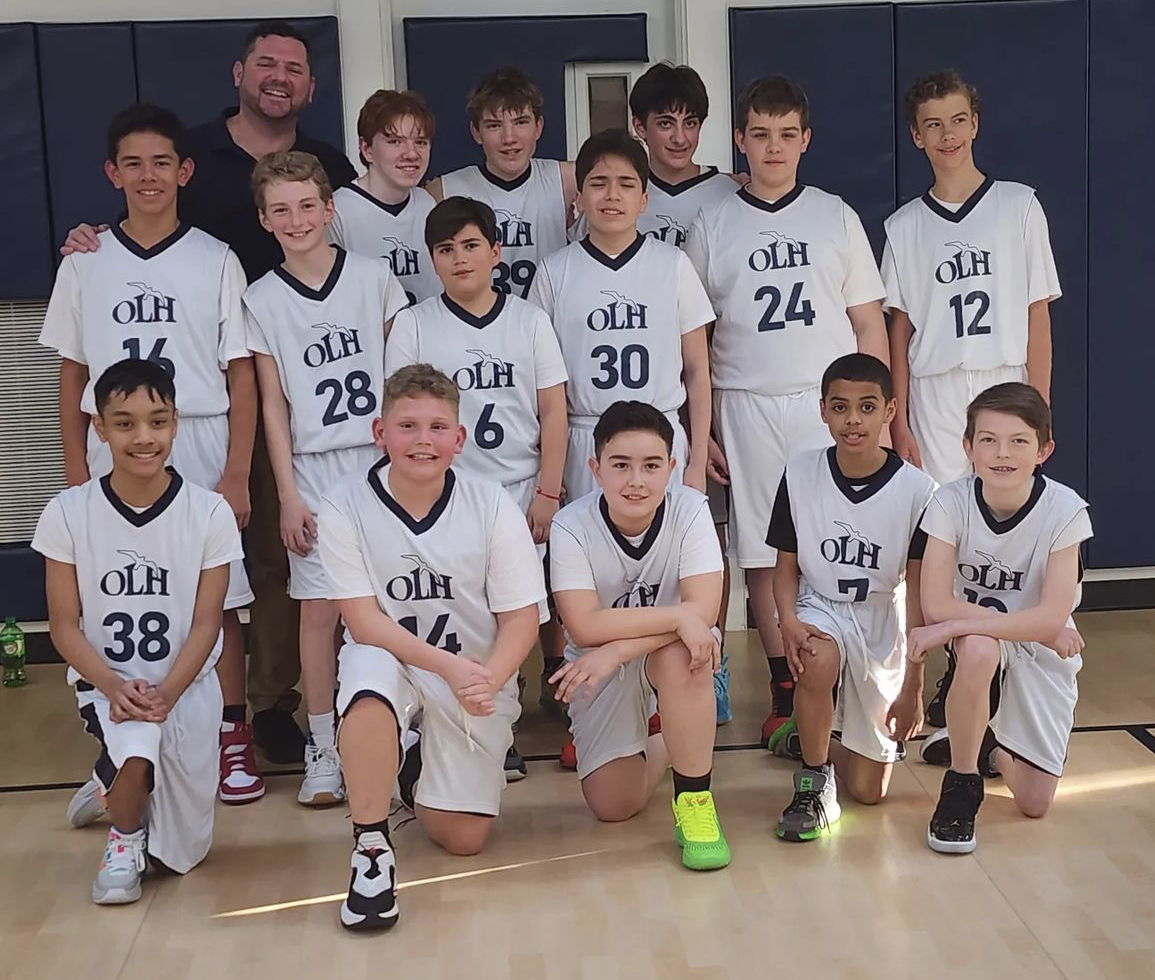 The Our Lady of the Hamptons boys basketball season finished a perfect 10-0 season last week. The team included, top row, from left; head coach Brian Spellman, eighth-graders Michael Campbell, Maxwell Notley, James Paccassasi; middle row, from left, seventh-graders Kai Gomolka, Ignatius Fulweiler, Thomas Sandoval, Jeremy Trelles, Emil Zaleski and Lucas Carbalall; and kneeling, from left; sixth-graders Caius Pasignajen-Pormentilla, Leo Spellman, Sebastian Herra-Gomez, Jadyn Phillips and Gerard Murphy.