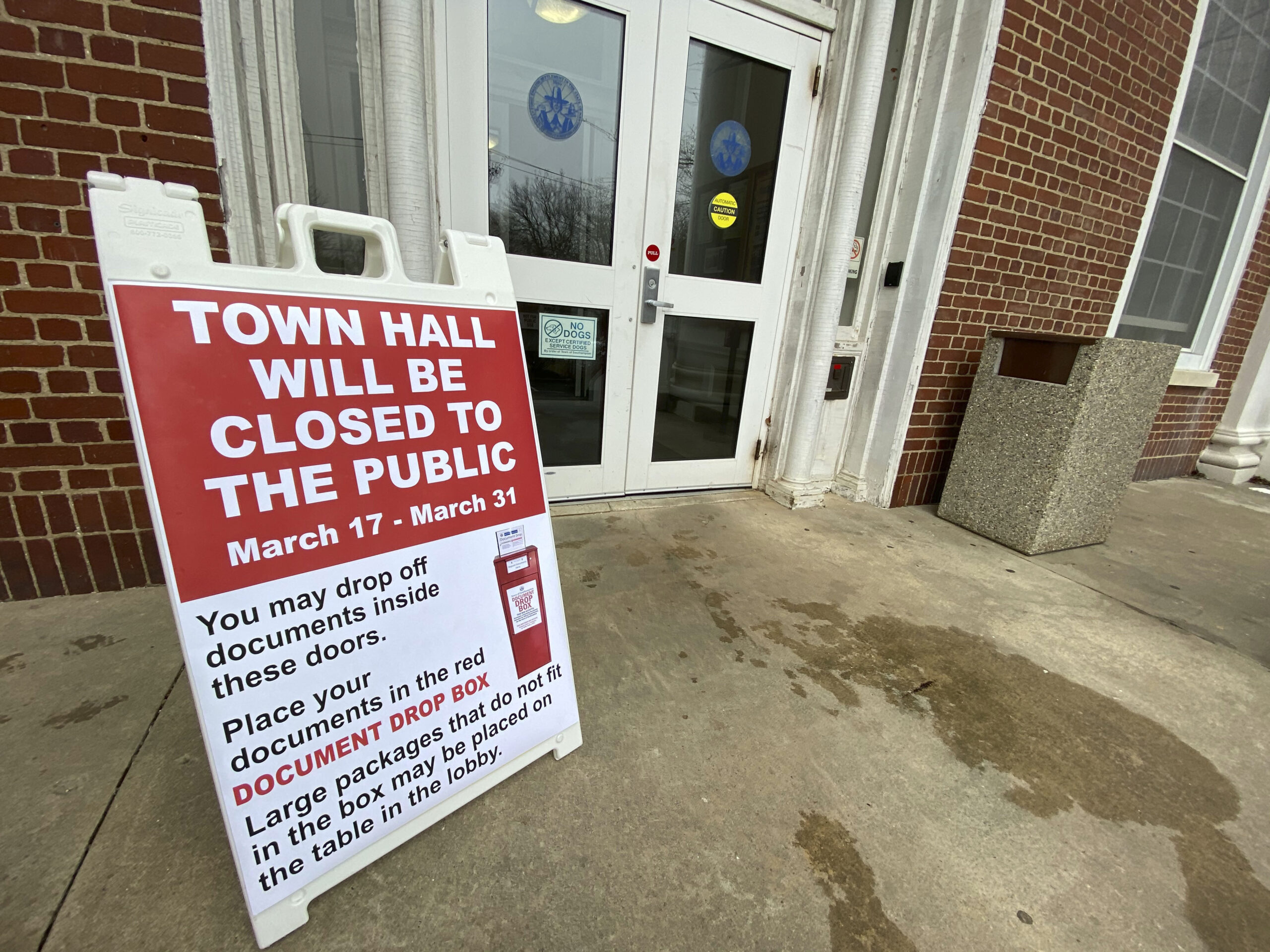 Southampton Town Hall was closed to the public from March 17 to March 31 in 2020 due to COVID 19.  DANA SHAW