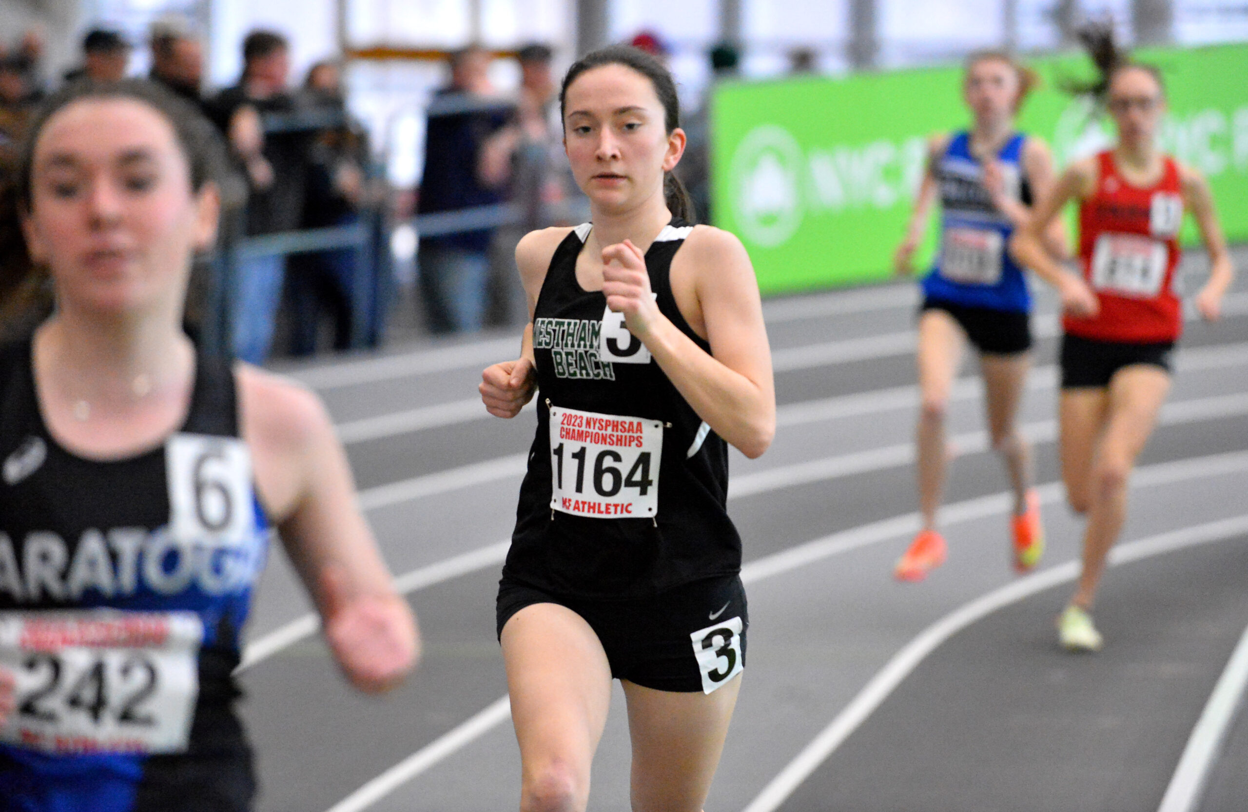 Westhampton Beach sophomore Lily Strebel reached the podium in both the 1,000- and 1,500-meter races on Saturday.    DAMION REID