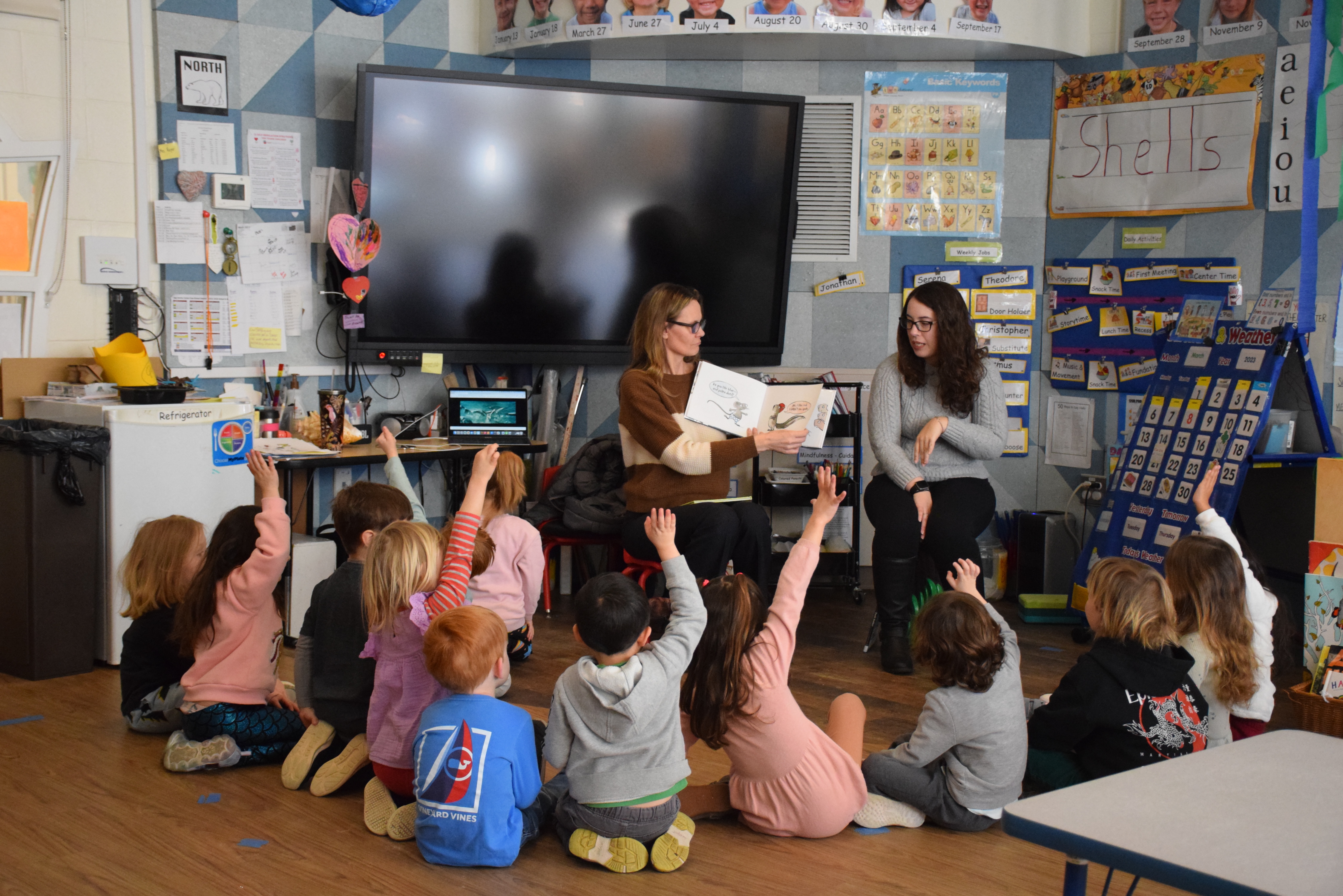 Ginta Genender, the children's librarian at John Jermain Memorial Library, recently visited the pre-K classroom of Mindy Reyer at Sag Harbor Elementary School. Genender read Bethanie Deeney Murguia’s book “We Disagree,” a picture book about acceptance and friendship. While reading the book, Genender took time to have the students share their own likes and dislikes and decide whether any of their classmates agreed or not. In turn, students had the opportunity to learn more about their classmates. COURTESY SAG HARBOR SCHOOL DISTRICT