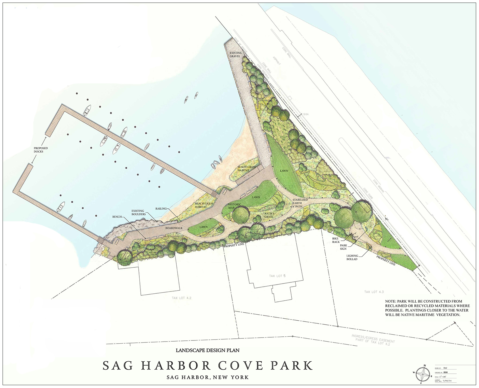  Landscape design by Edmund Hollander -- Early design plan for John Steinbeck Memorial Park -- on the 0.7-acre site owned by the Village -- The fundraiser is earmarking funds specifically for this portion of the park.