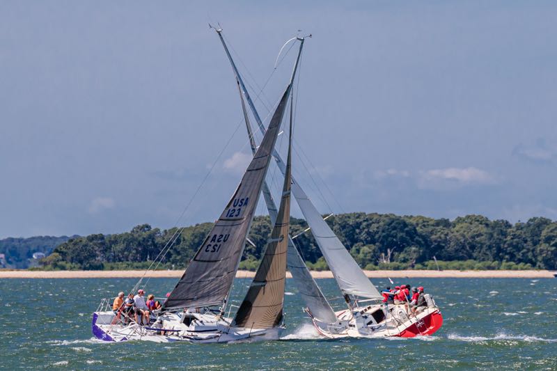 Boats battle for position during the Antigua and Barbuda Hamptons Challenge on Saturday