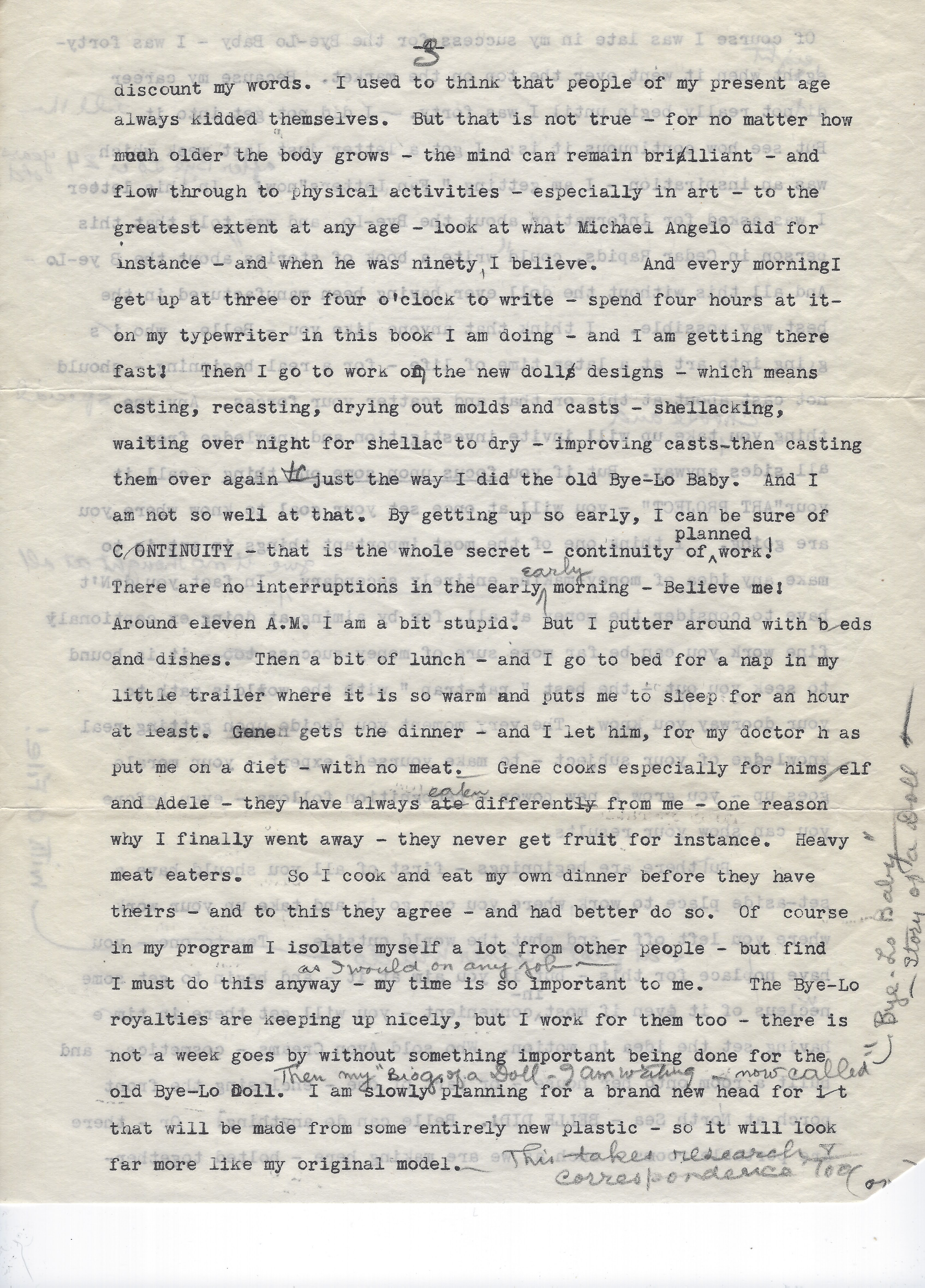 Grace Storey Putnam, the designer of the Bye-Lo Baby, sent letters to her friends, Belle and John Anderson, from 1933 to 1945. This excerpt is from a note dated October 1, 1944. COURTESY JODI M. ALTENDORF