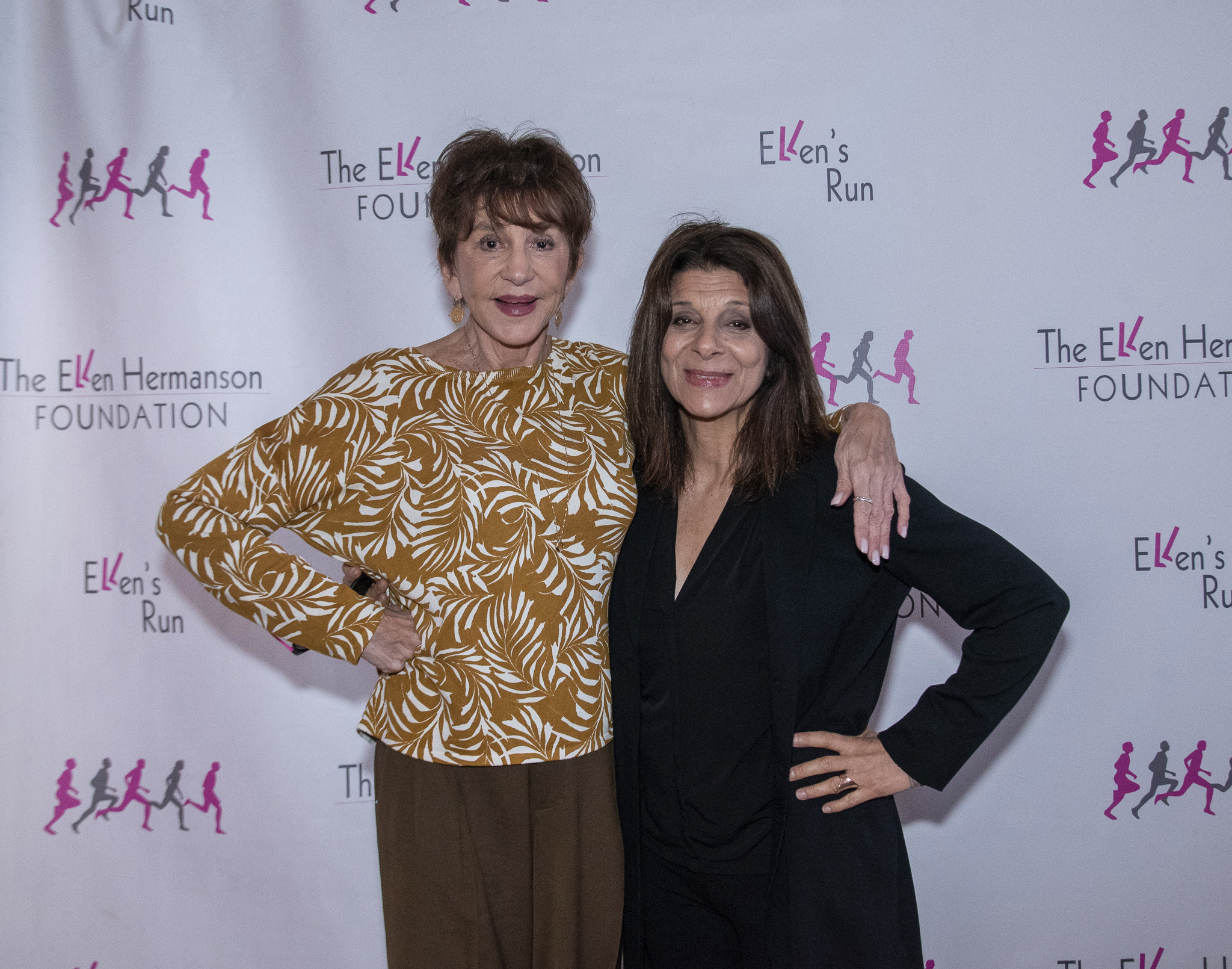 Mercedes Ruehl and Angela LaGreca at the Ellen’s Run’s Spring Warm Up Dance Party hosted by The Ellen Hermanson Foundation on Saturday at the Bridgehampton Community House.   LISA TAMBURINI