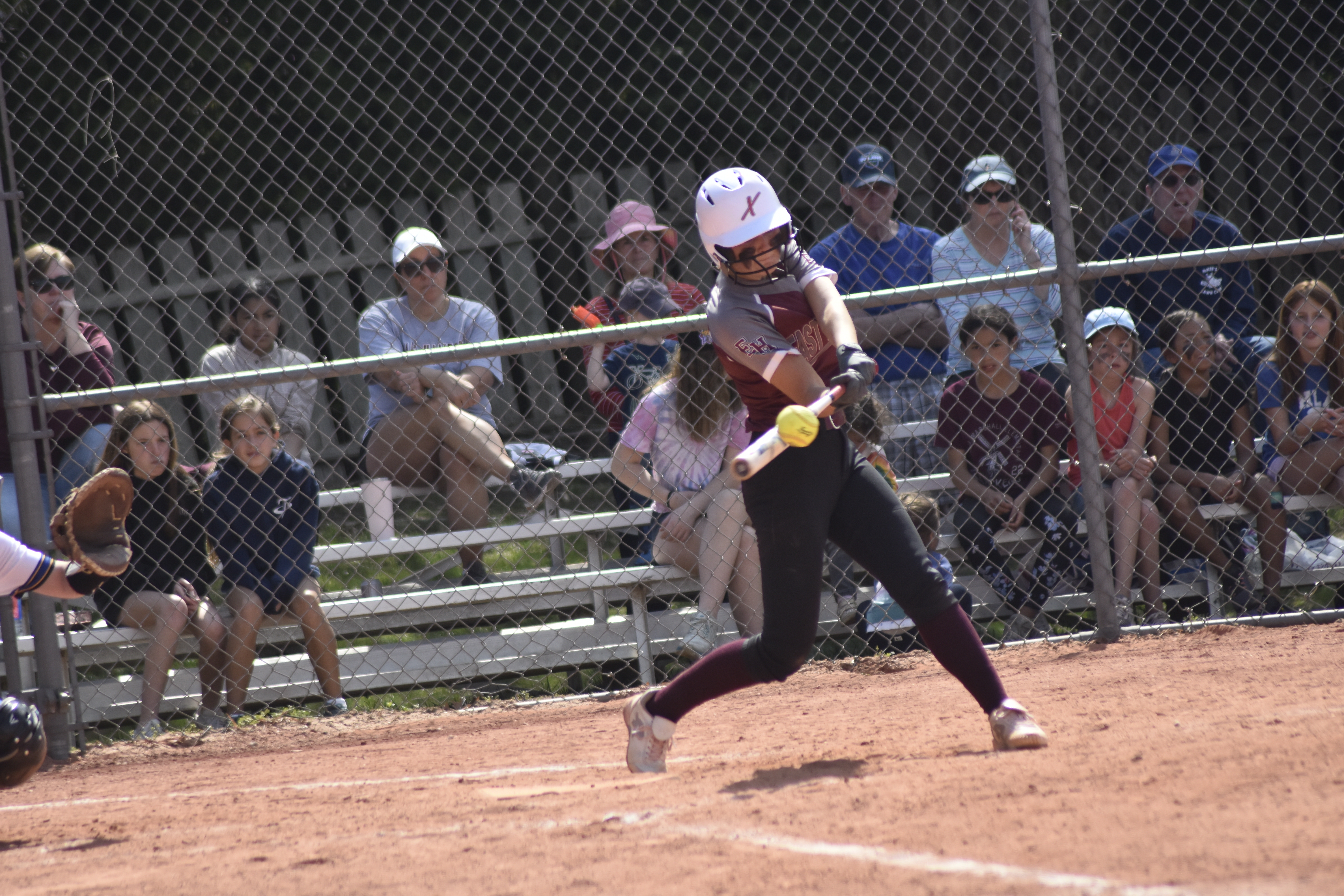 East Hampton senior Alyssa Brabant puts the ball in play.   DREW BUDD