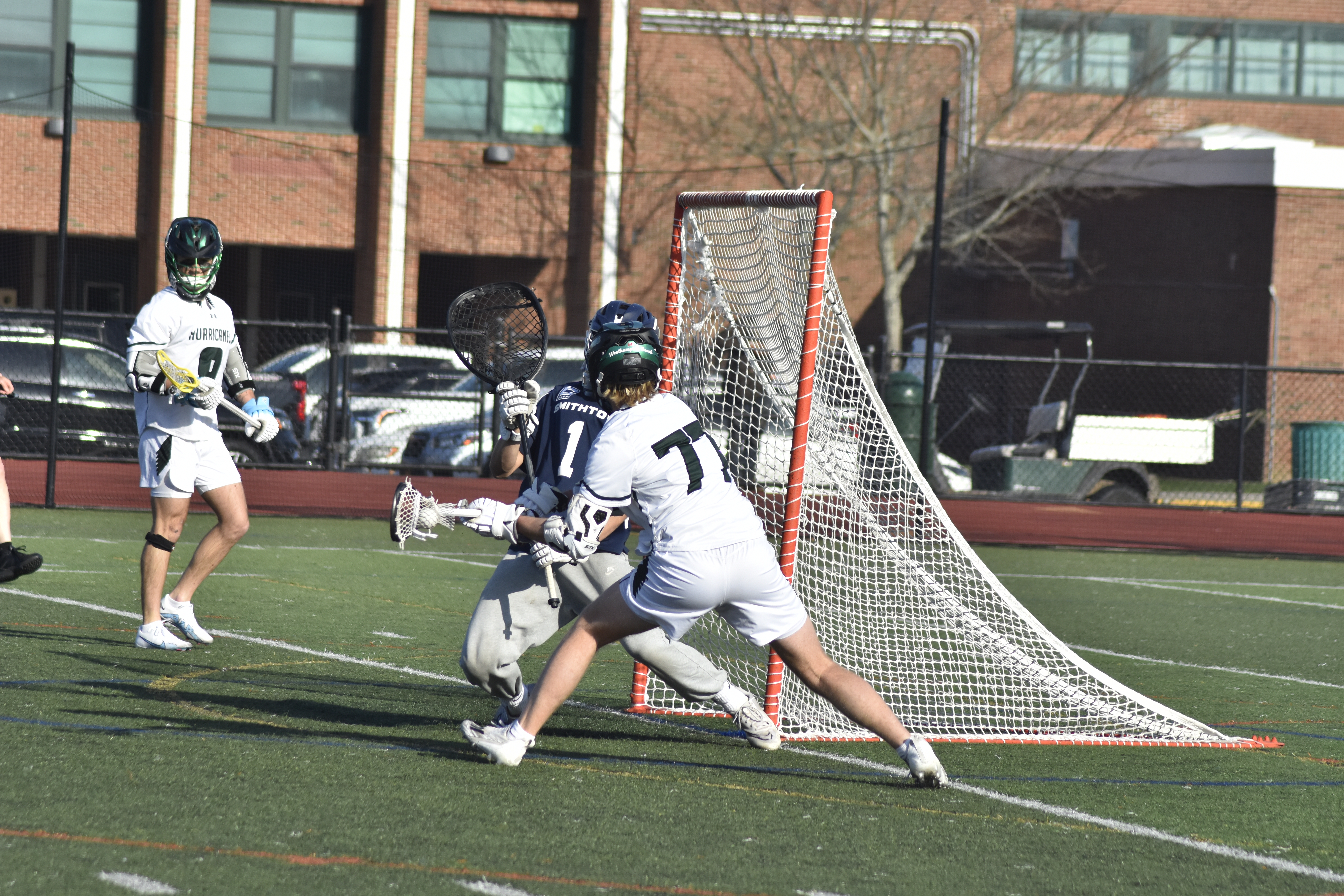 Westhampton Beach junior Will Drake finds himself all alone with the Smithtown West goalie and scores.  DREW BUDD