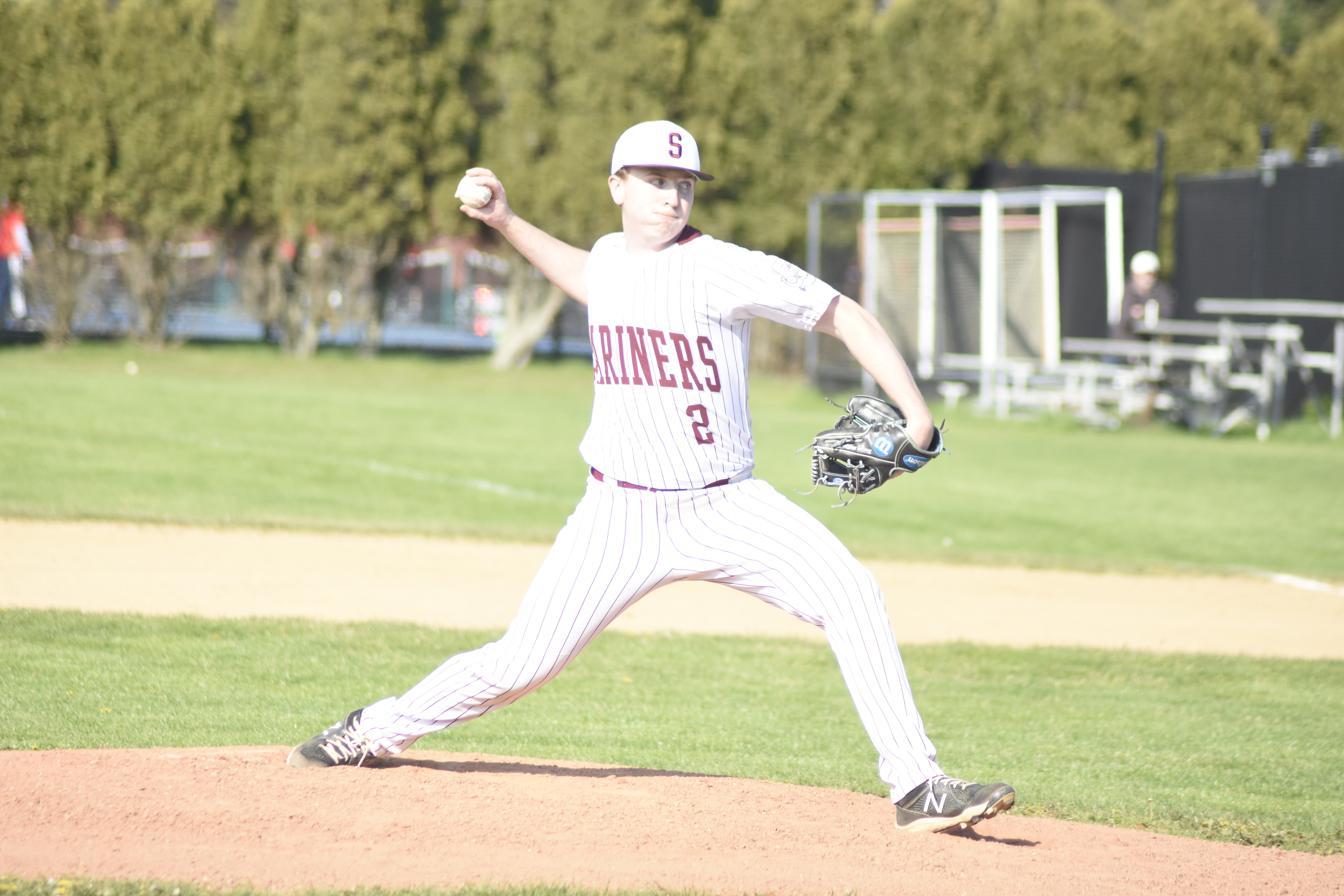 Southampton sophomore Daniel McDonnell pitched six strong innings on Wednesday, striking out eight and only allowing three earned runs, which allowed his team to stay in the game and make its comeback.   DREW BUDD