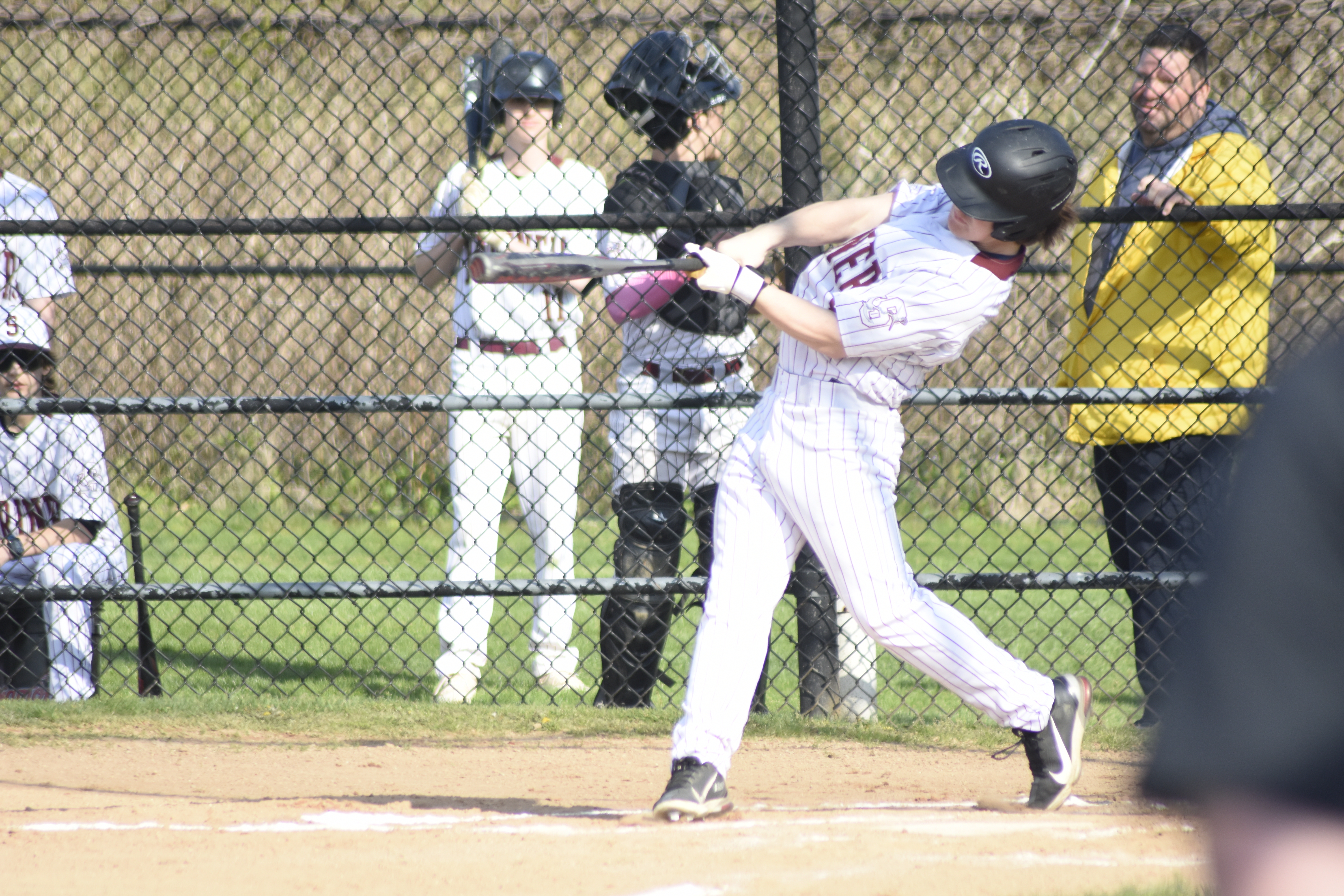 Southampton's Jackson Romanow sends a fly ball to deep center field.   DREW BUDD