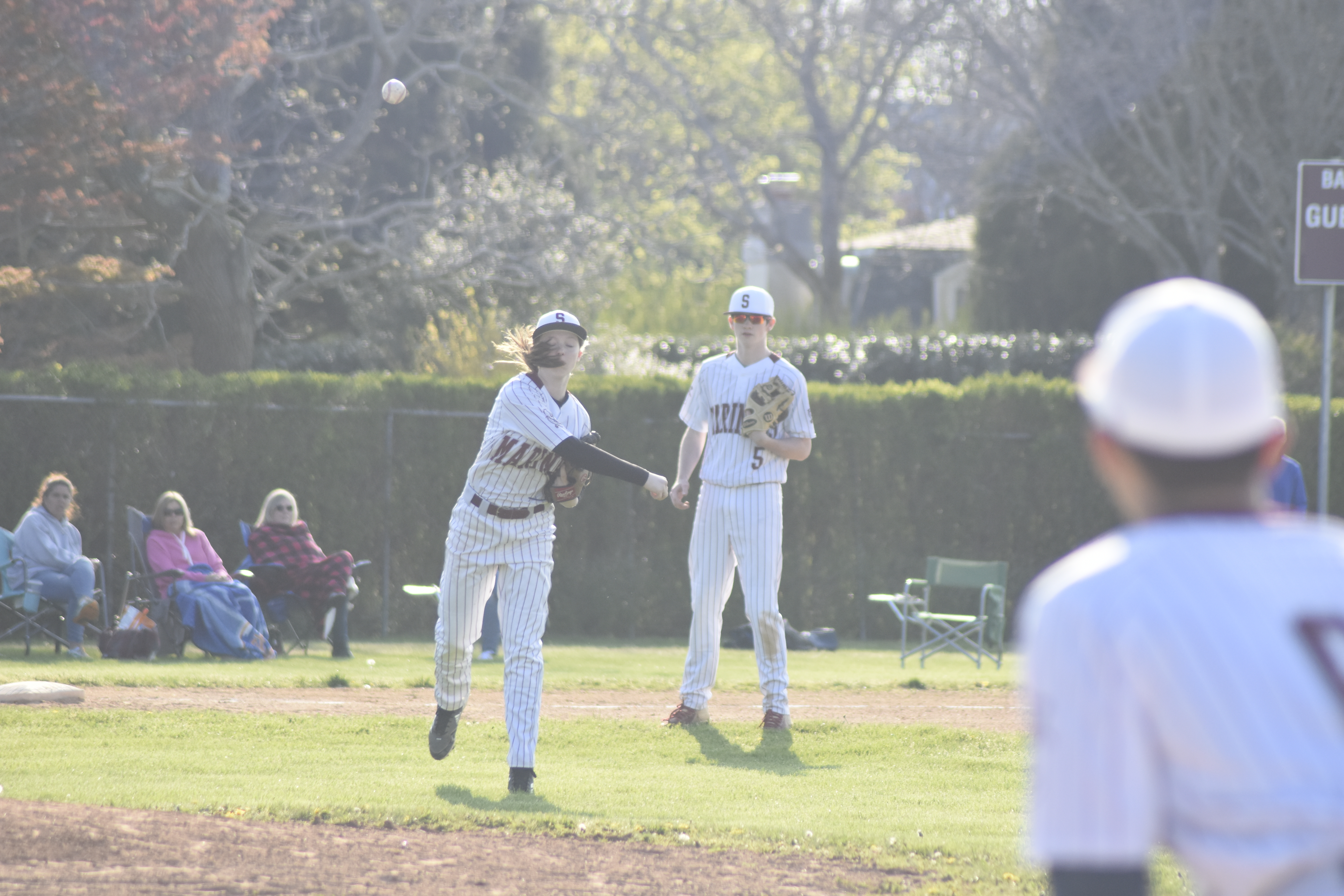 Southampton third baseman Bailey Brown throws to first for an out.   DREW BUDD