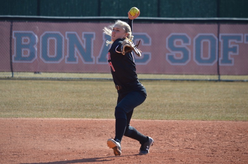 Pierson shortstop Halle Kneeland throws home during a scrimmage against East Hampton on Tuesday. Gavin Menu photos