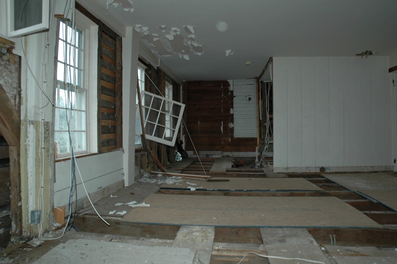 The interior of the house has fallen into a state of disrepair. 