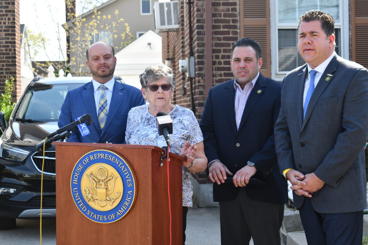 U.S. Representatives Andrew Garbarino, Anthony D'Esposito and Nick LaLota announce legislation to repeal the SALT deduction cap at the home of a Franklin Square resident and taxpayer.  COURTESY OFFICE OF CONGRESSMAN ANDREW GARBARINO