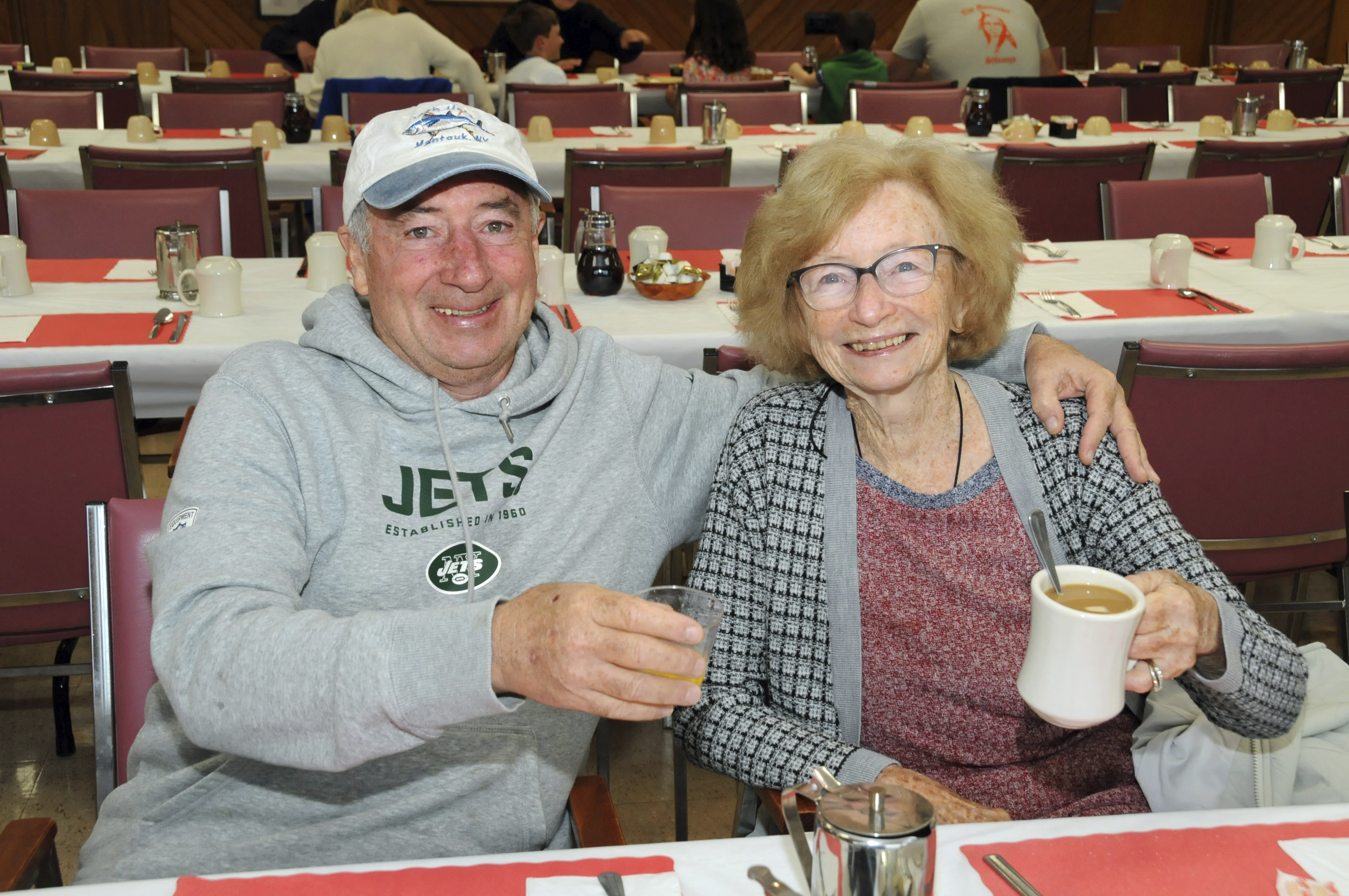 Bob and Mary Ann Klein at the Montauk Point Lions Club and the Montauk Fire Department's combined pancake breakfast on Sunday at the firehouse.   RICHARD LEWIN