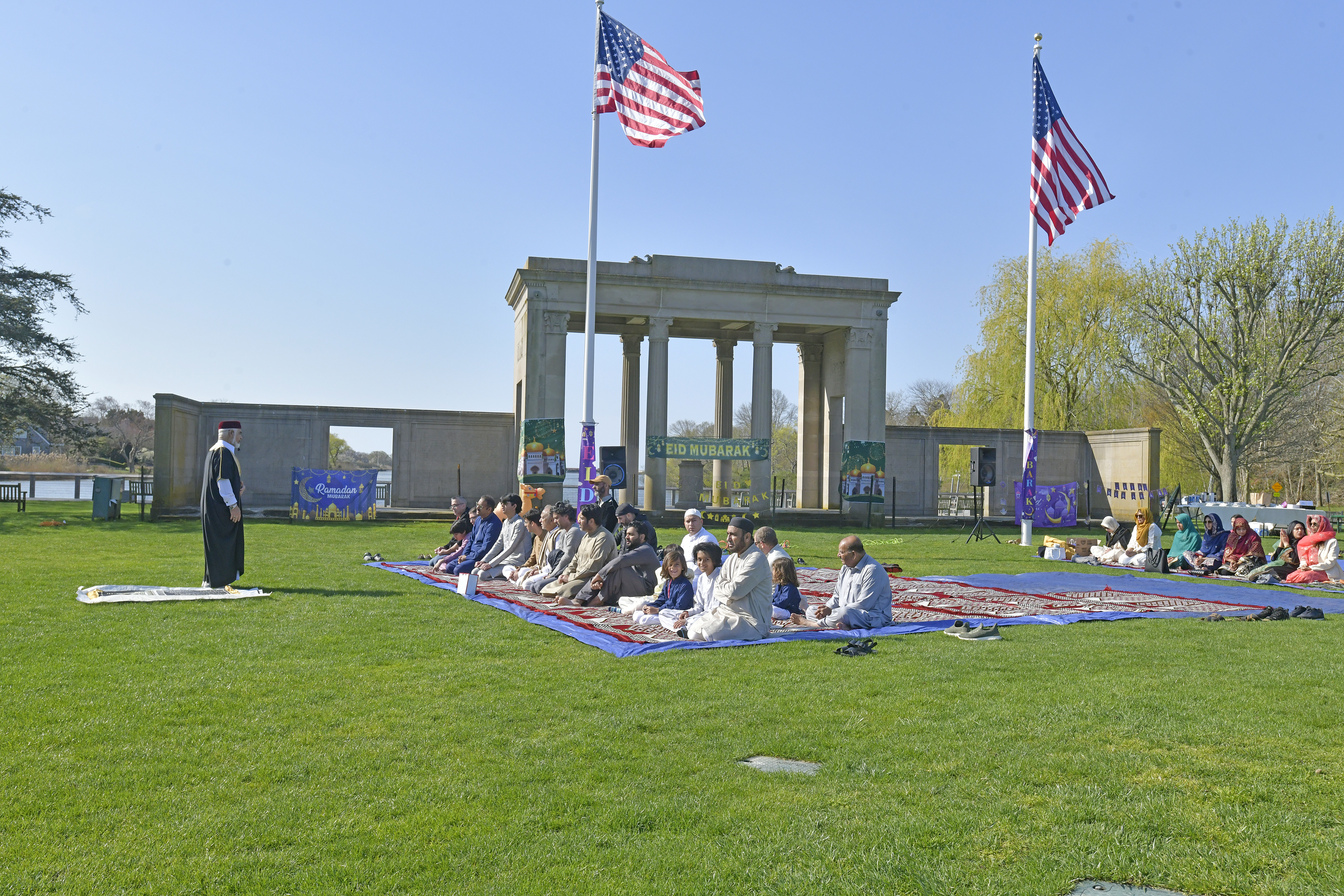 Members of the Islamic Center of the Hamptons gathered on Friday to celebrate Eid, the end of Ramadan, in Agawam Park.   DANA SHAW