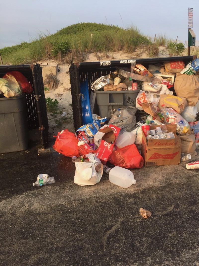 Homeowners and renters are dropping their garbage off at trash cans located at Southampton Town beaches. Courtesy of Southampton Town