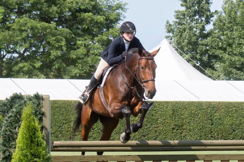 Sag Harbor rider Lucy Beeton takes her mount Clint One over a jump in the Local Hunter O/F class during the opening day of the 2017 Hampton Classic on Sunday.