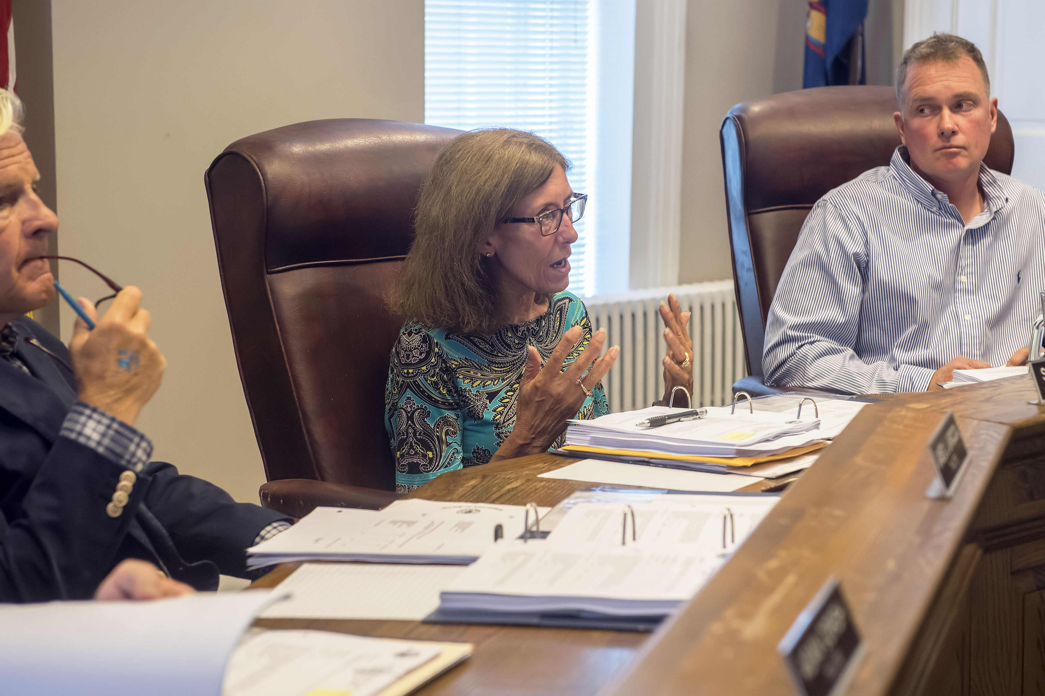 Sag Harbor Village Mayor Sandra Schroeder responds during the public hearing portion of a discussion late last year. Michael Heller photo