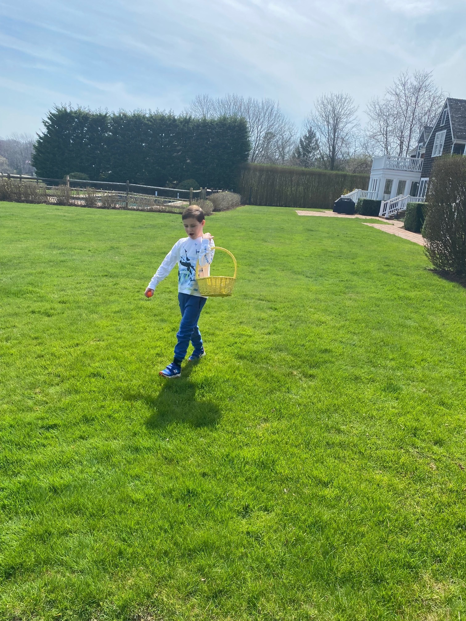 Rowland Egerton-Warburton searches for Easter eggs earlier this month, a moment of joy for the 10-year-old boy. GENIE EGERTON-WARBURTON