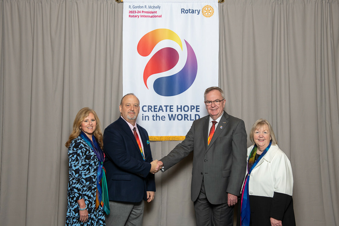 Tom and Julie Crowley, left, with Rotary International President-elect Gordon McInally and his wife Heather at the International Assembly in Orlando Florida in January. Crowley has been selected as the incoming Rotary district governor.