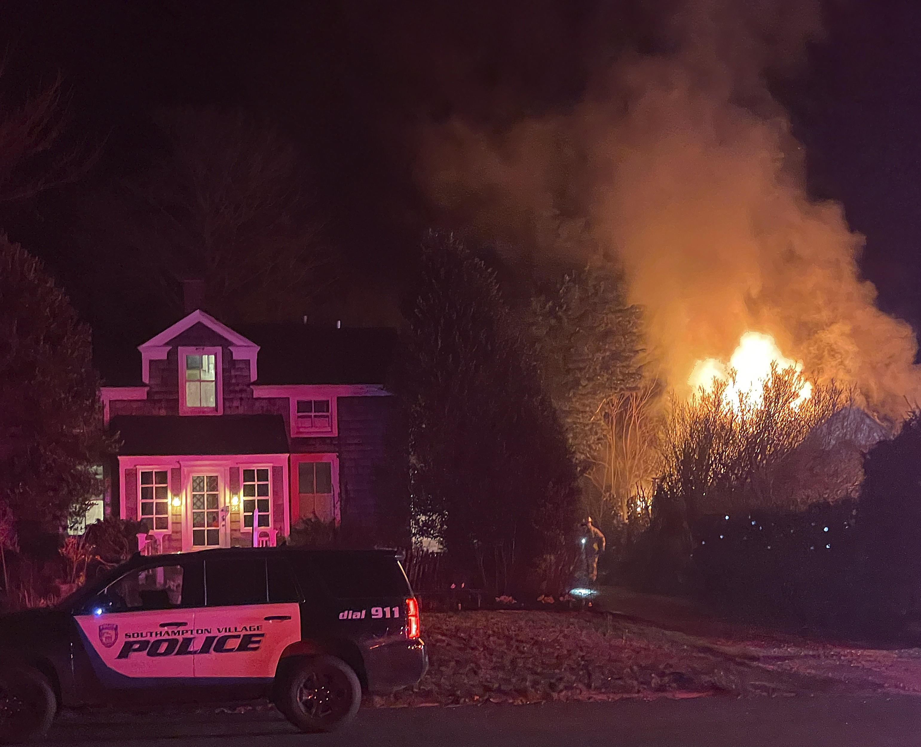 Fire broke out in a detached garage at Union Burger Bar on Bowden Square in Southampton Village just after 1 a.m. on Monday, April 10.  ROBERT LOHMAN