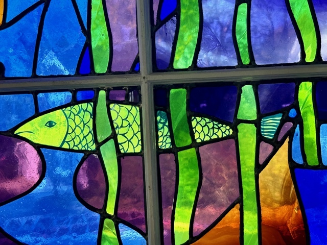 A detail of a stained glass window at Temple Adas Israel. RIVALYN ZWEIG PHOTOGRAPHY