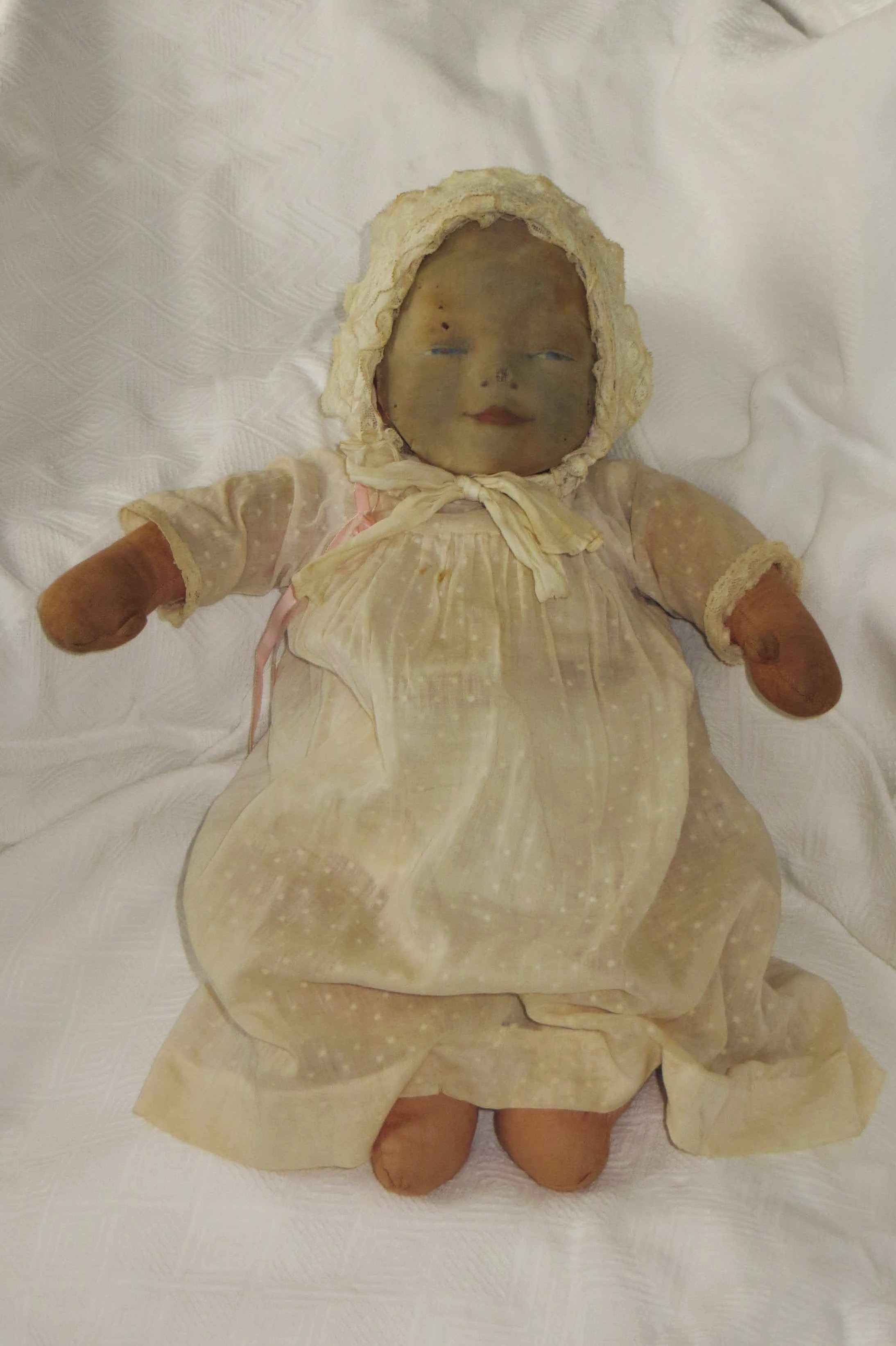 The cloth head Bye-Lo Baby doll that Grace Storey Putnam gave to Joan Weingartner as a child. COURTESY JODI M. ALTENDORF