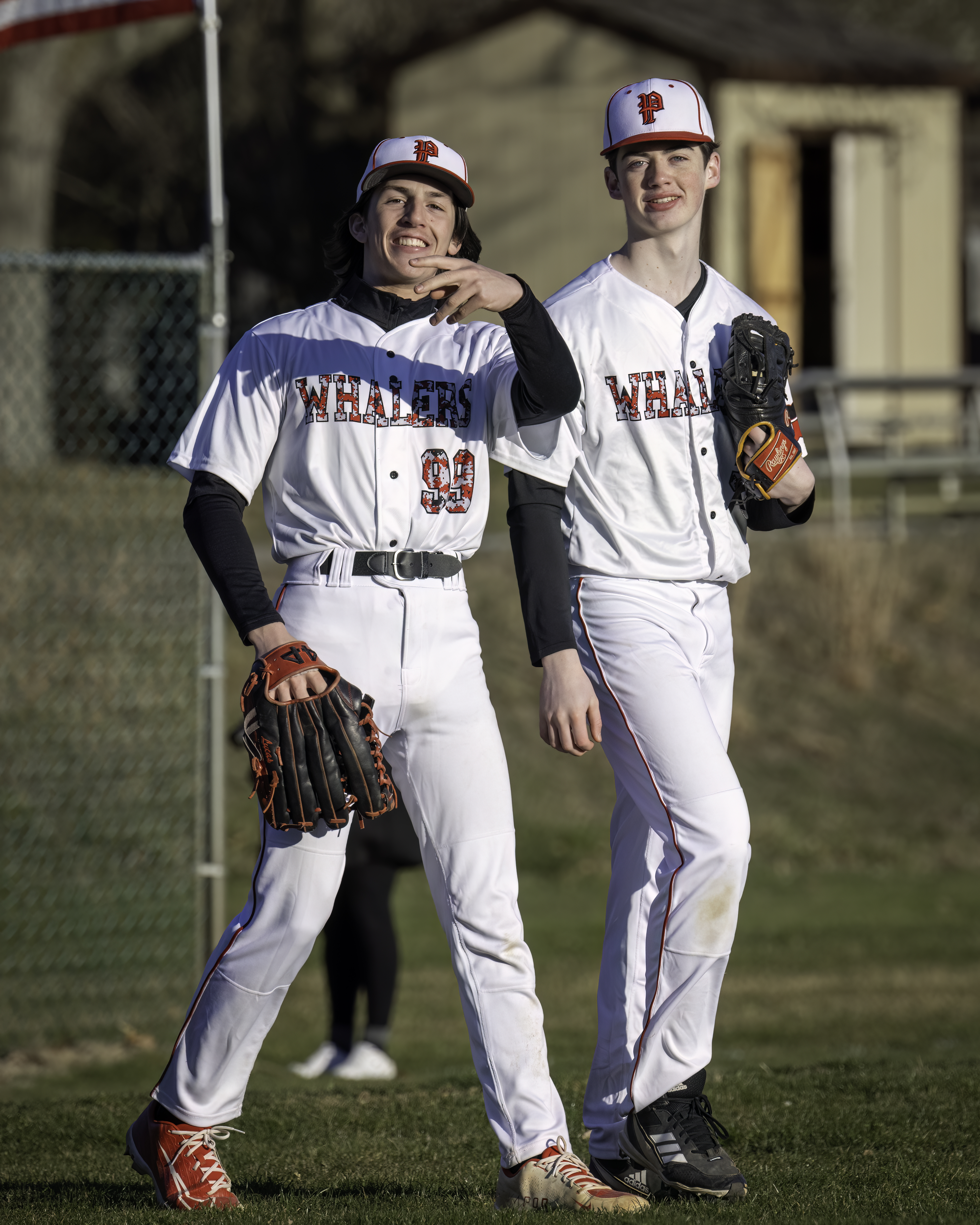 Whalers Lucas Iulo, left, and Nathan Dee are all smiles as they take the field.   MARIANNE BARNETT