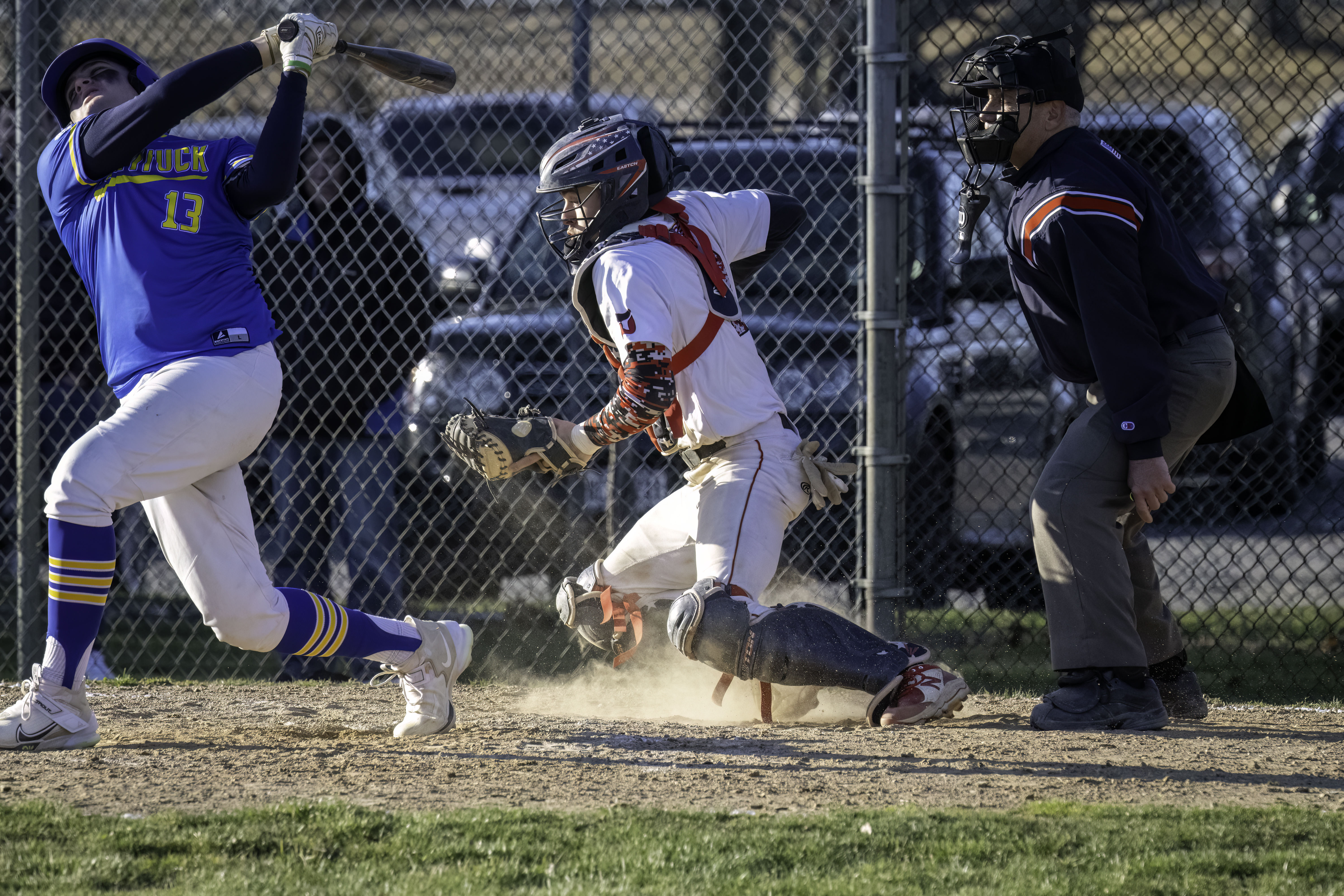 Pierson catcher Gavin Gilbride tries to block a pitch in the dirt.   MARIANNE BARNETT