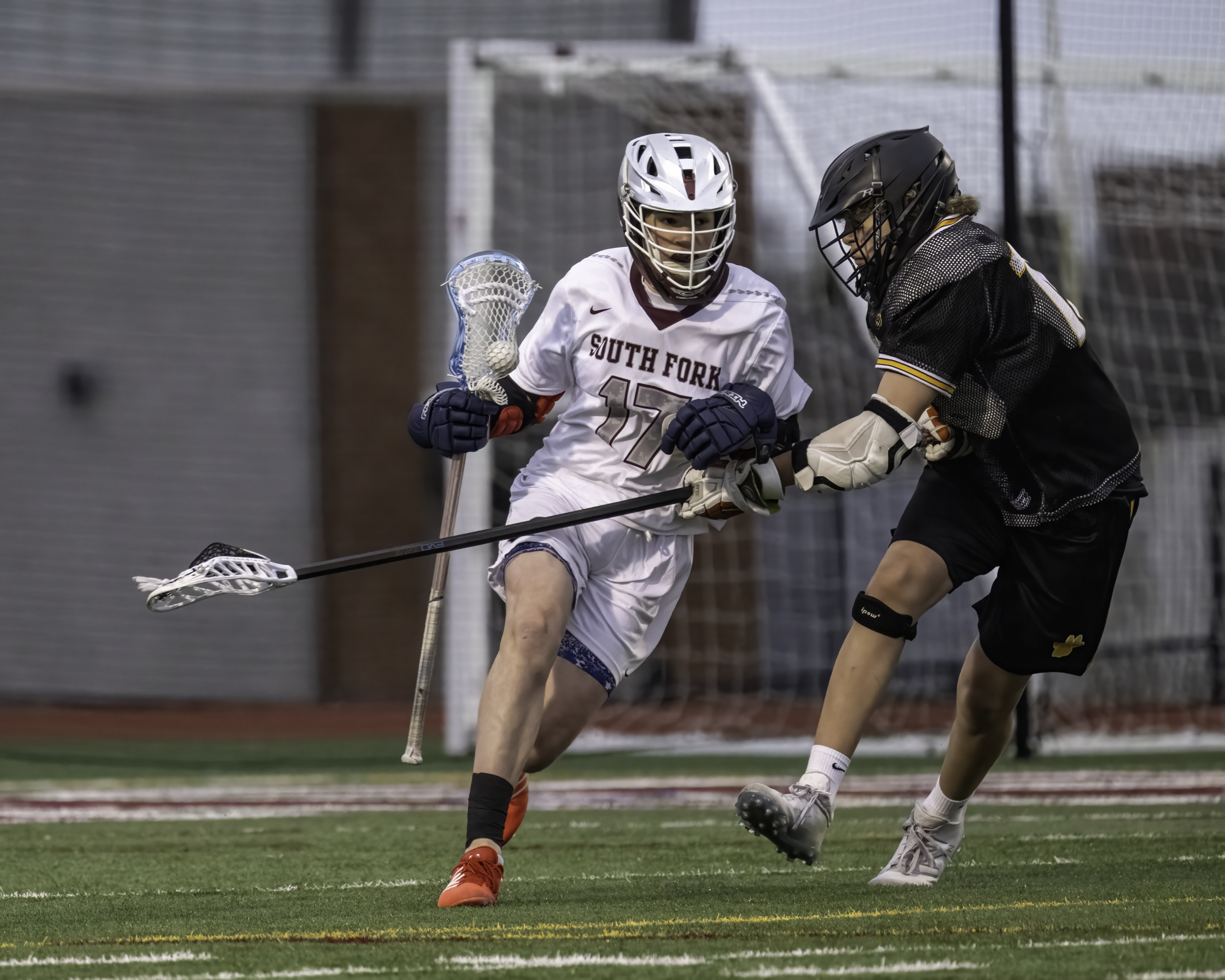 South Fork freshman Luca Lattanzio takes on a Commack defender.   MARIANNE BARNETT